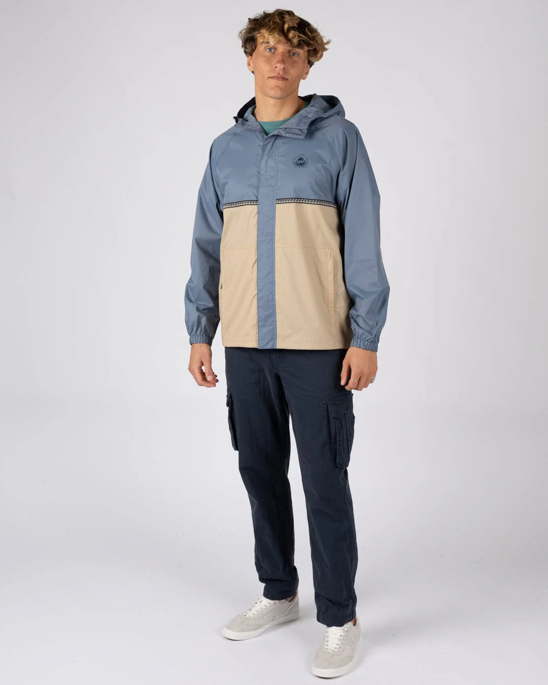 Rainer Tribal Mens Waterproof Packable Rain Jacket in Blue/Beige - Image 4