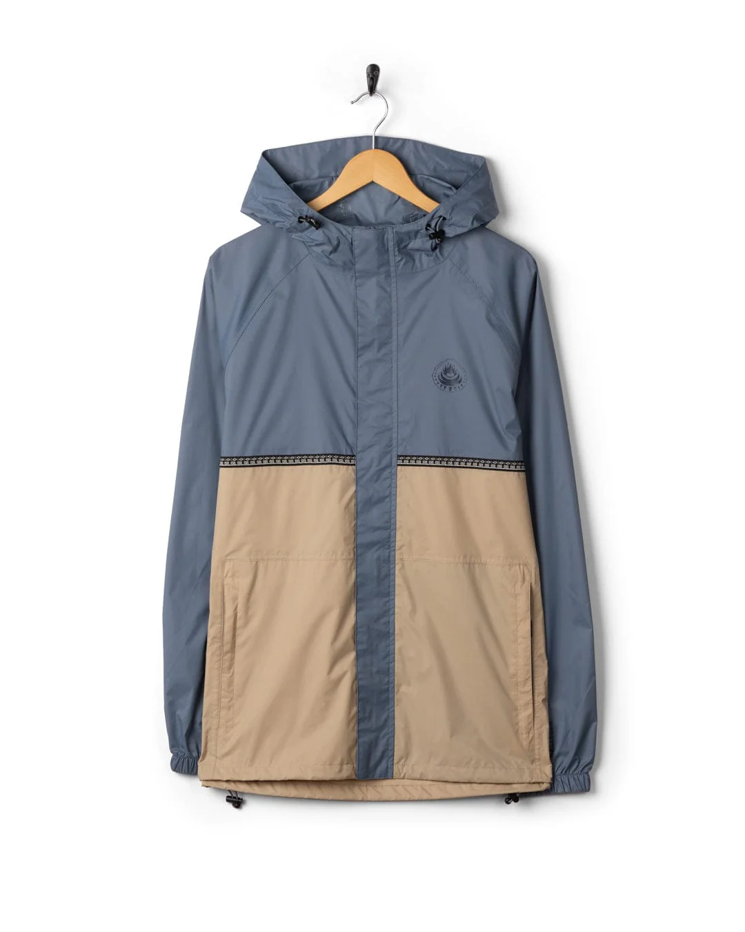 Rainer Tribal Mens Waterproof Packable Rain Jacket in Blue/Beige - Image 6