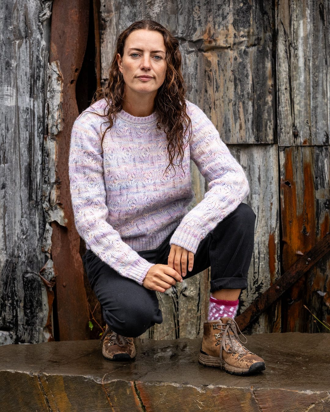 Reeny Womens Pastel Cable Jumper in Purple - Image 4