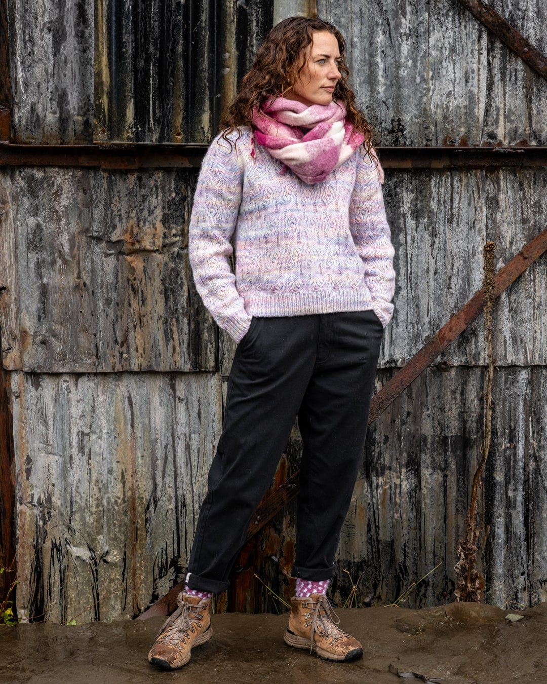 Reeny Womens Pastel Cable Jumper in Purple - Image 5