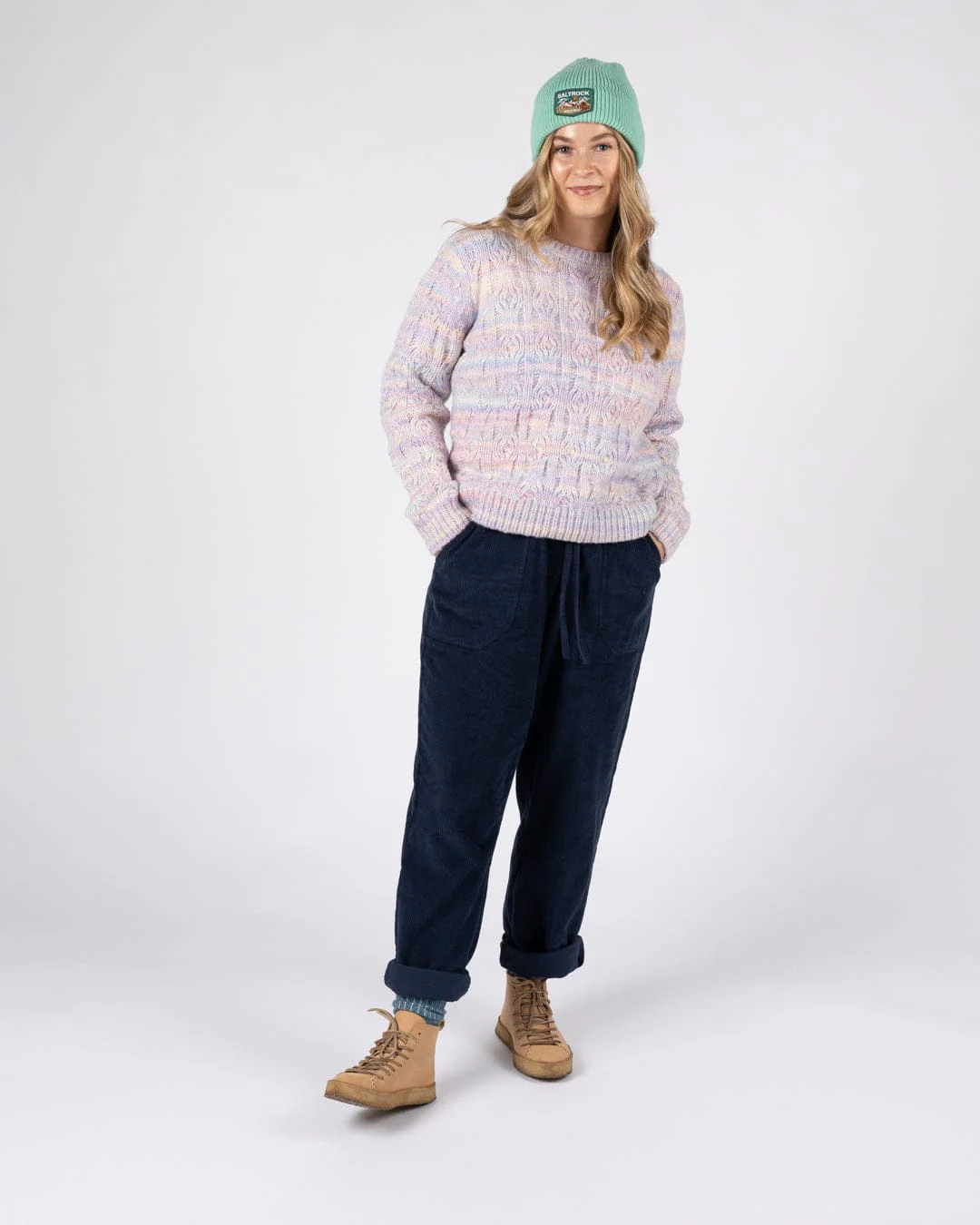 Reeny Womens Pastel Cable Jumper in Purple - Image 6
