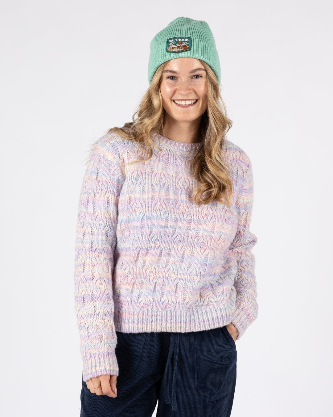 Reeny Womens Pastel Cable Jumper in Purple - Image 8