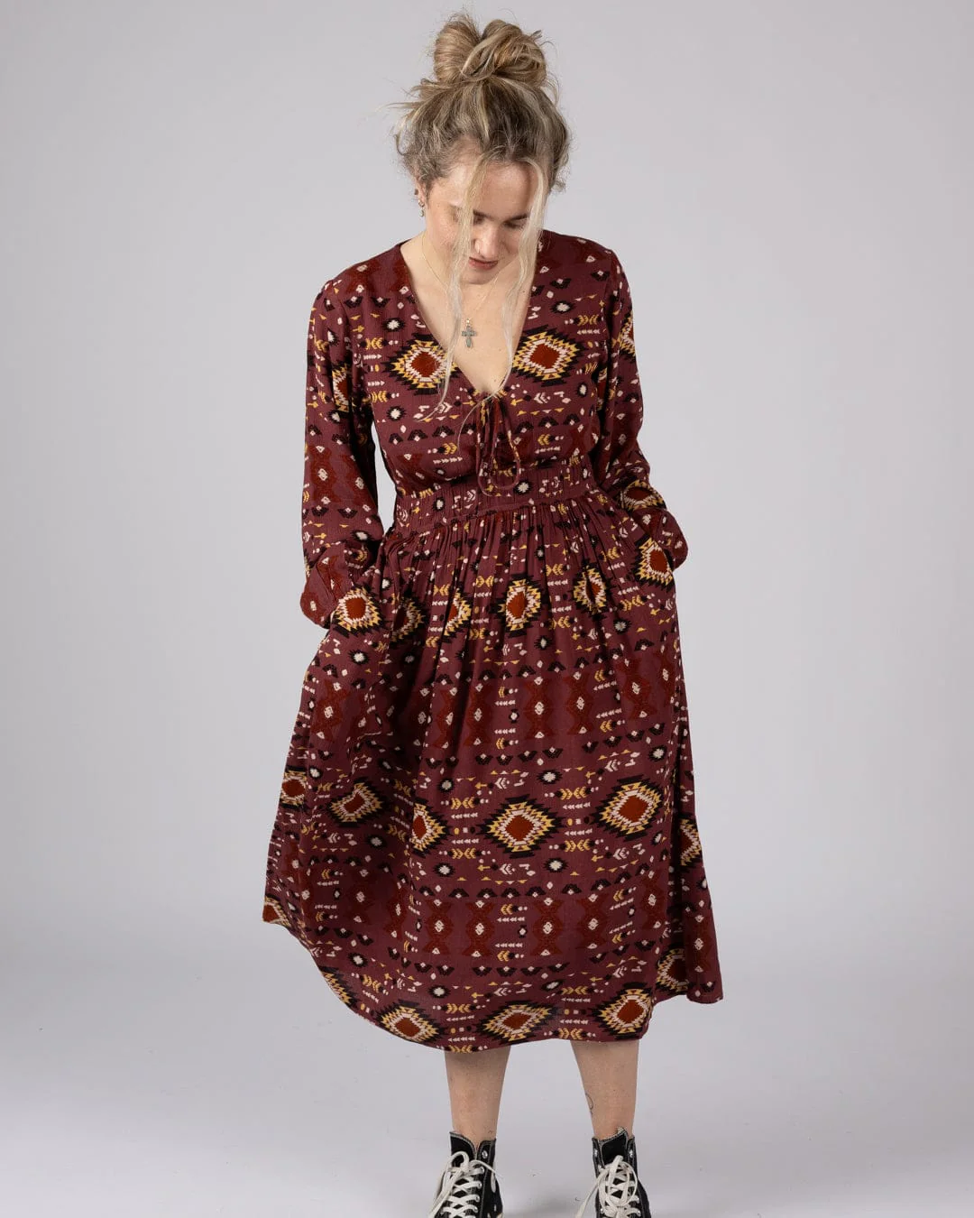 Sabina Womens Midi Dress in Dark Pink - Image 6