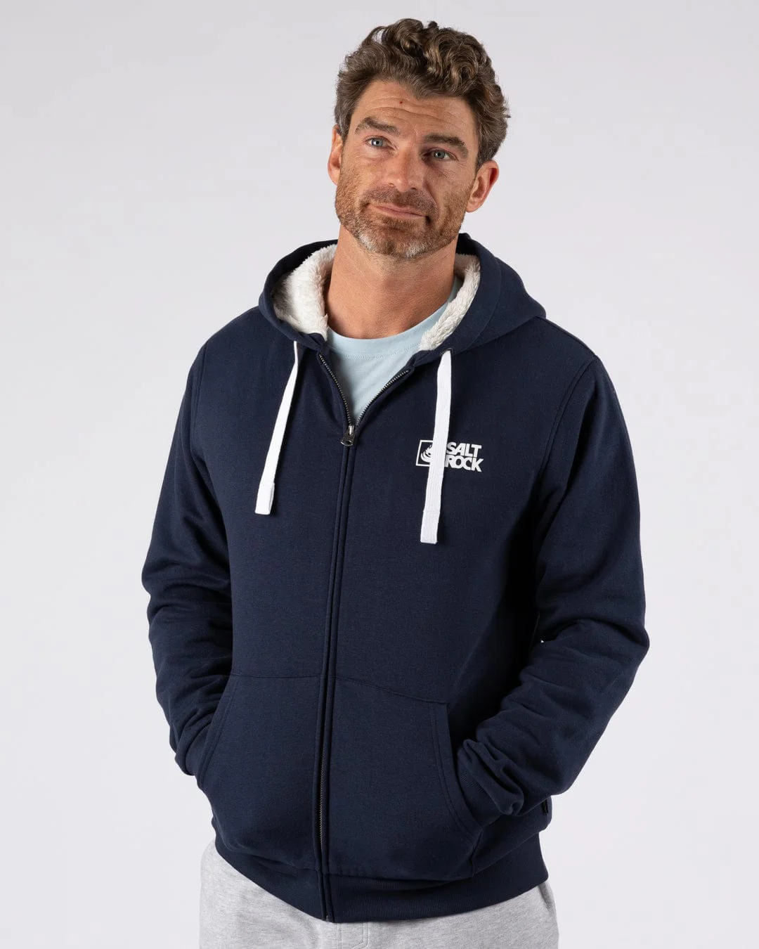 Essential Mens Fur Lined Hoodie in Dark Blue