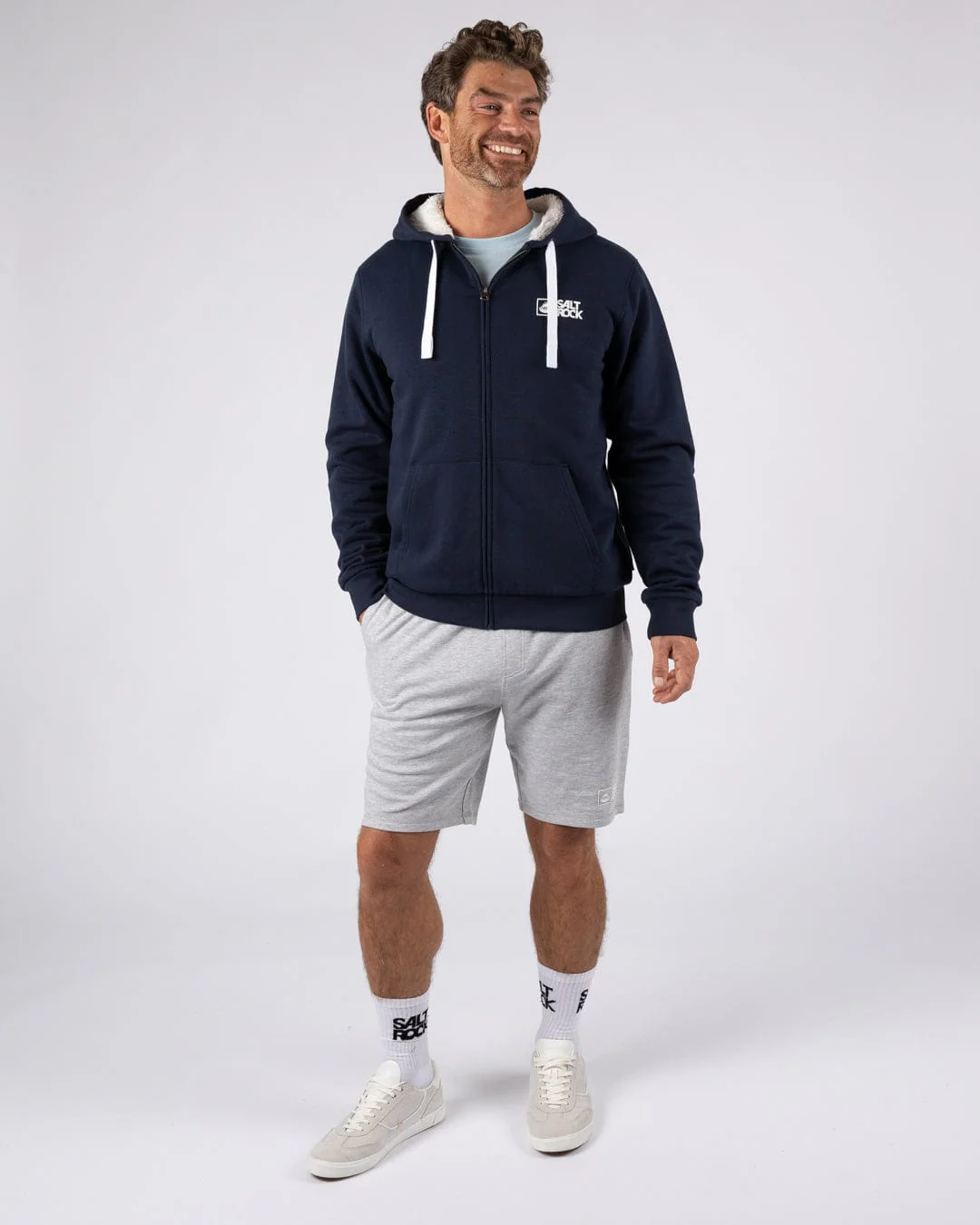 Essential Mens Fur Lined Hoodie in Dark Blue - Image 6