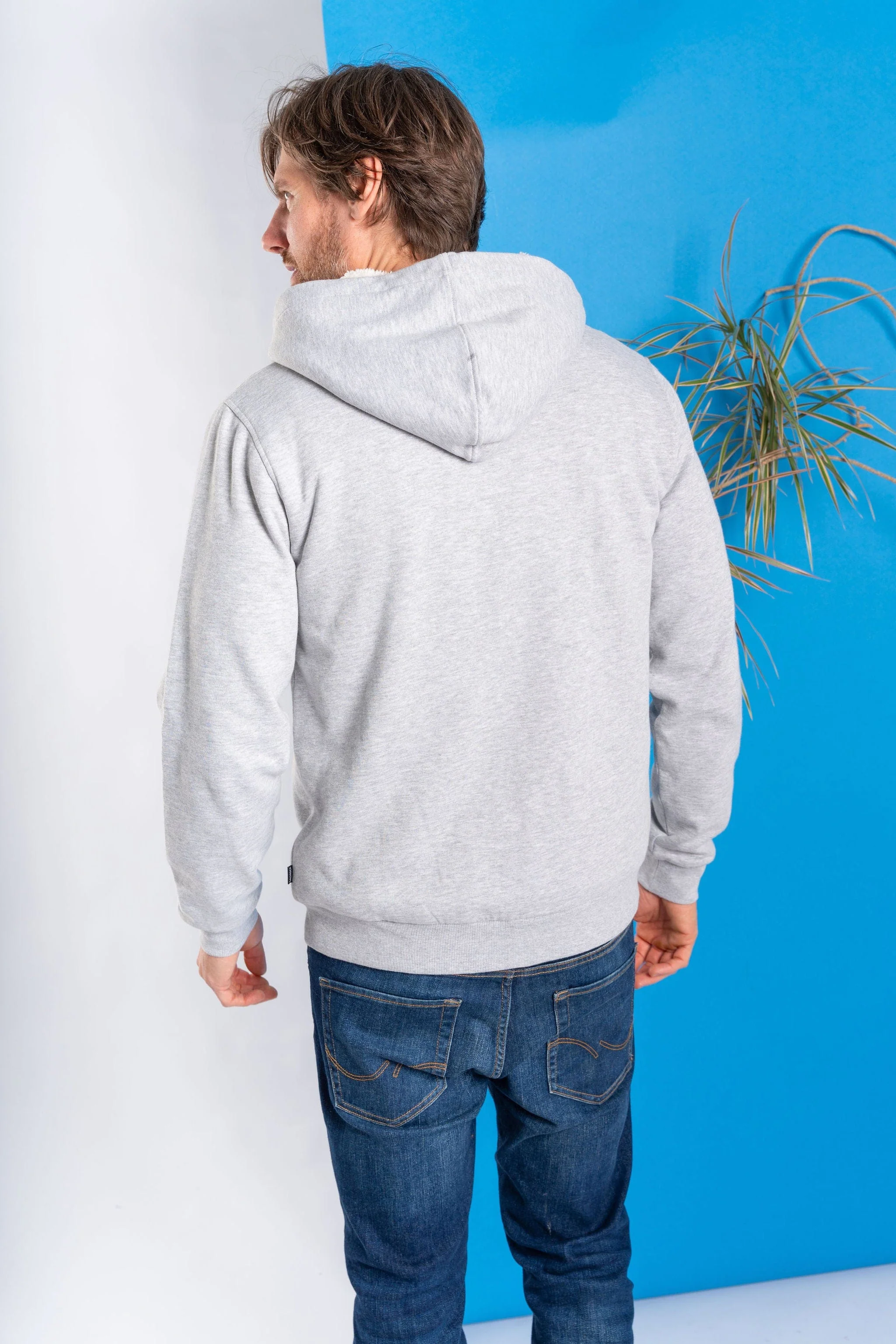 Essential Mens Fur Lined Zip Hoodie in Grey - Image 11