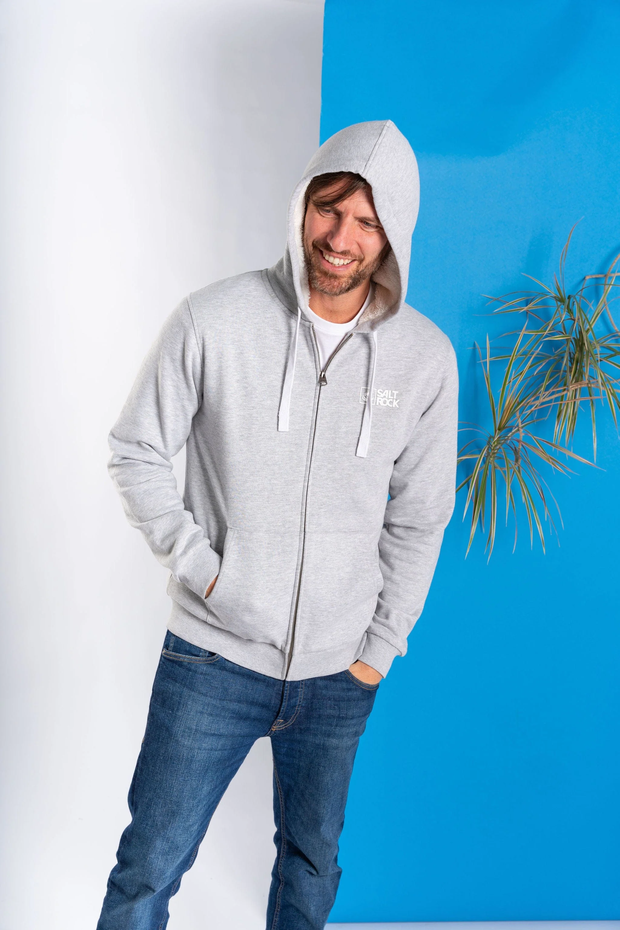 Essential Mens Fur Lined Zip Hoodie in Grey - Image 9