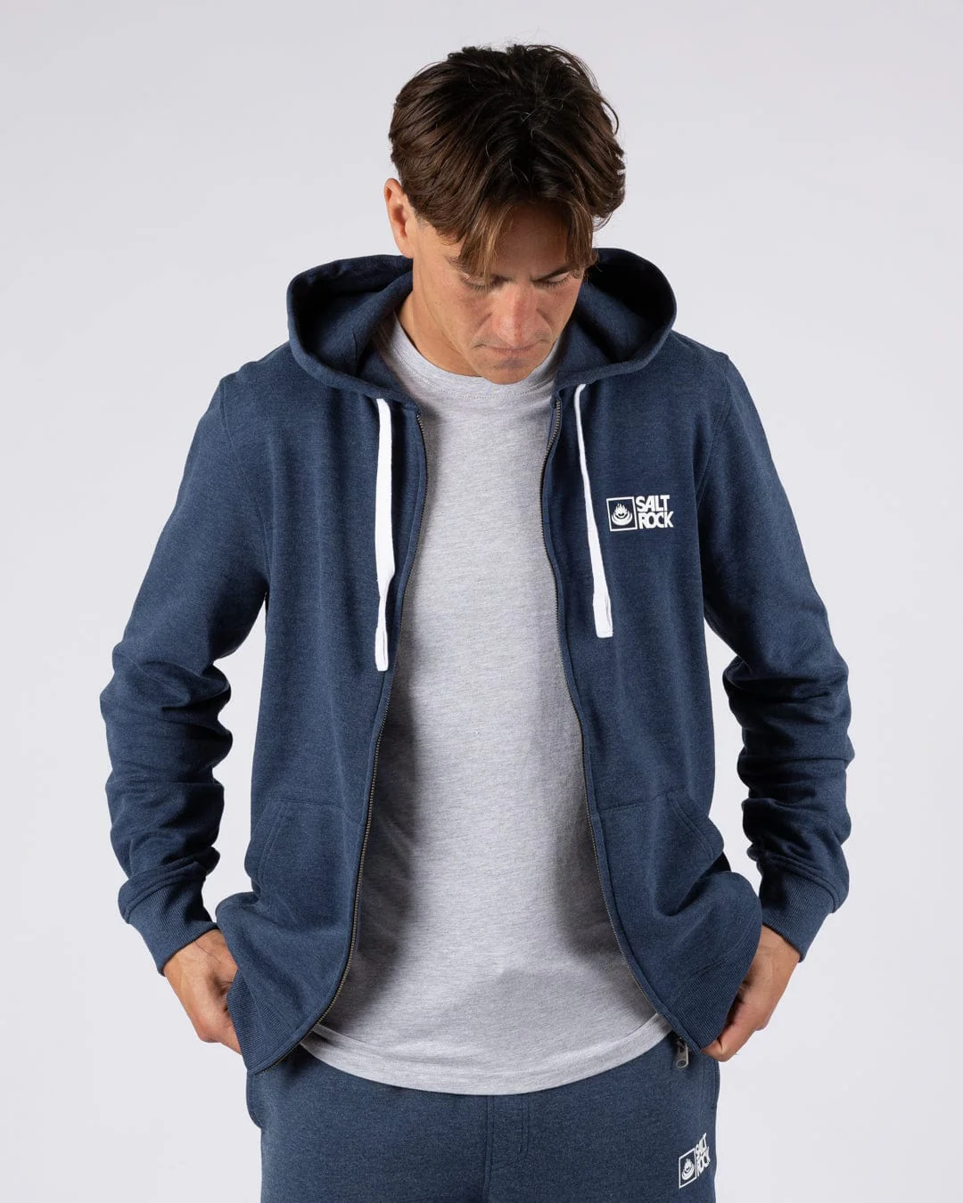 Essential Mens Zip Hood in Blue Marl - Image 3