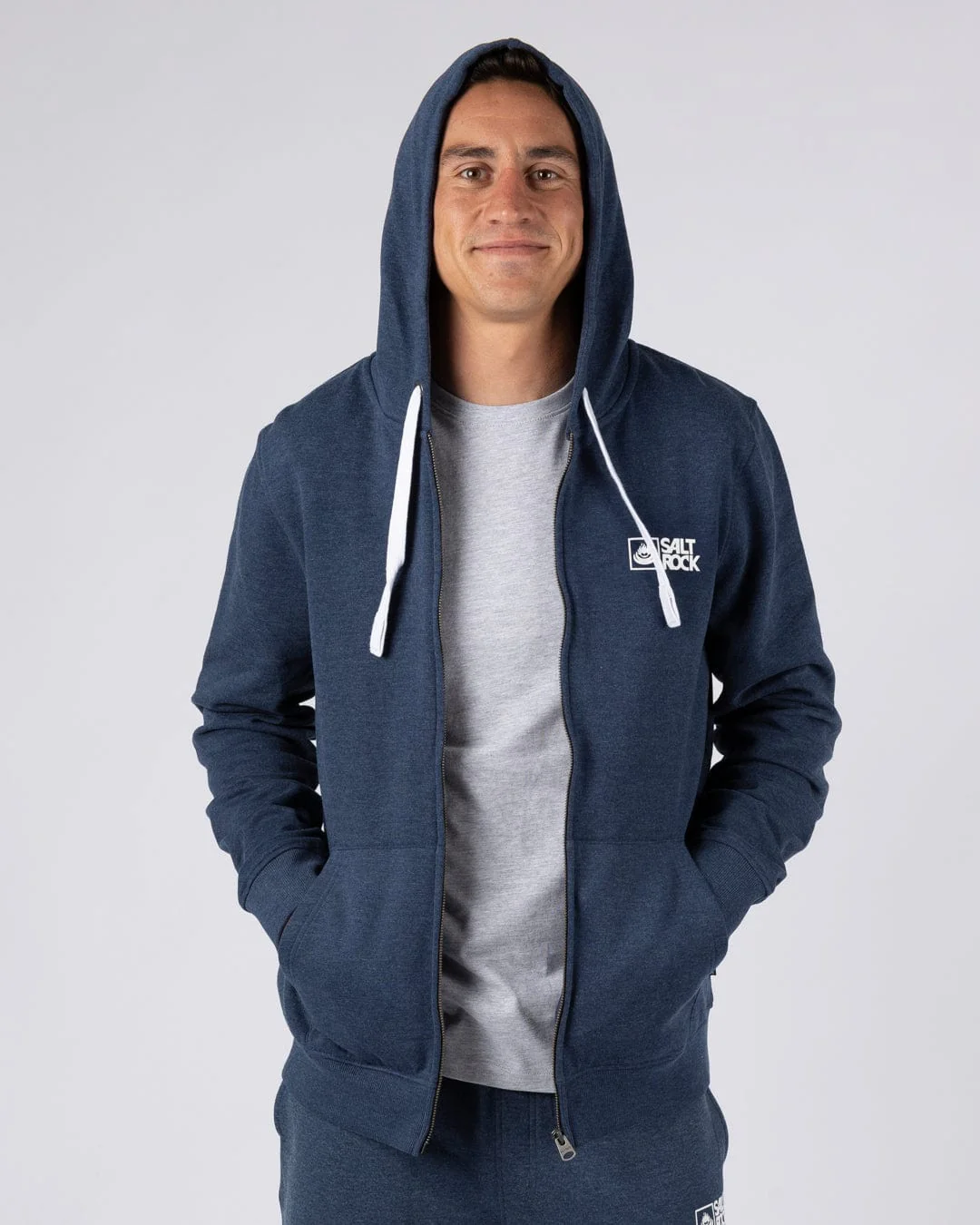 Essential Mens Zip Hood in Blue Marl - Image 5