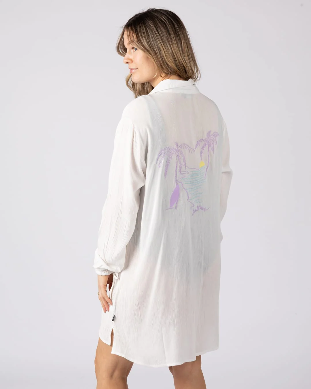 Saltwater Womens Oversize Beach Shirt in Cream - Image 2