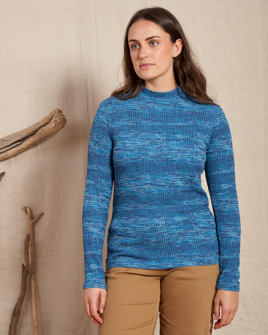 Space Dye Brooklyn Womens Funnel Neck Top in Blue - Image 6