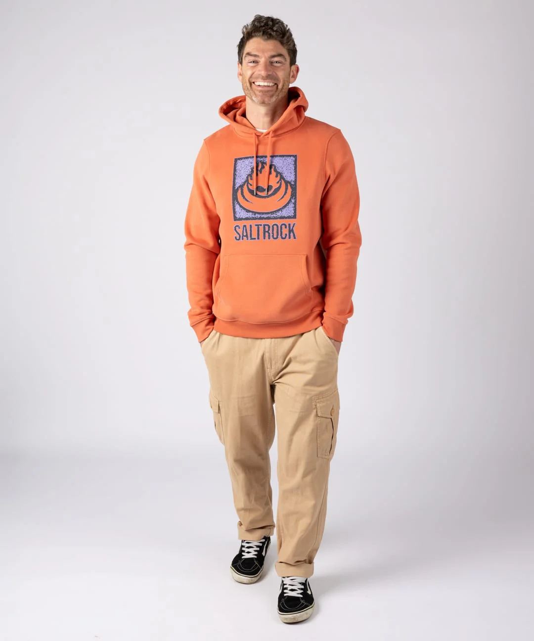 Stamp Flame Mens Pop Hoodie in Orange - Image 4