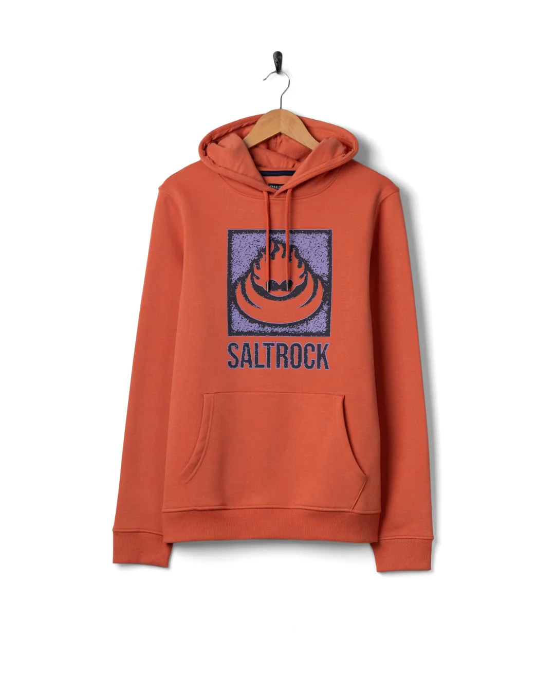 Stamp Flame Mens Pop Hoodie in Orange - Image 5