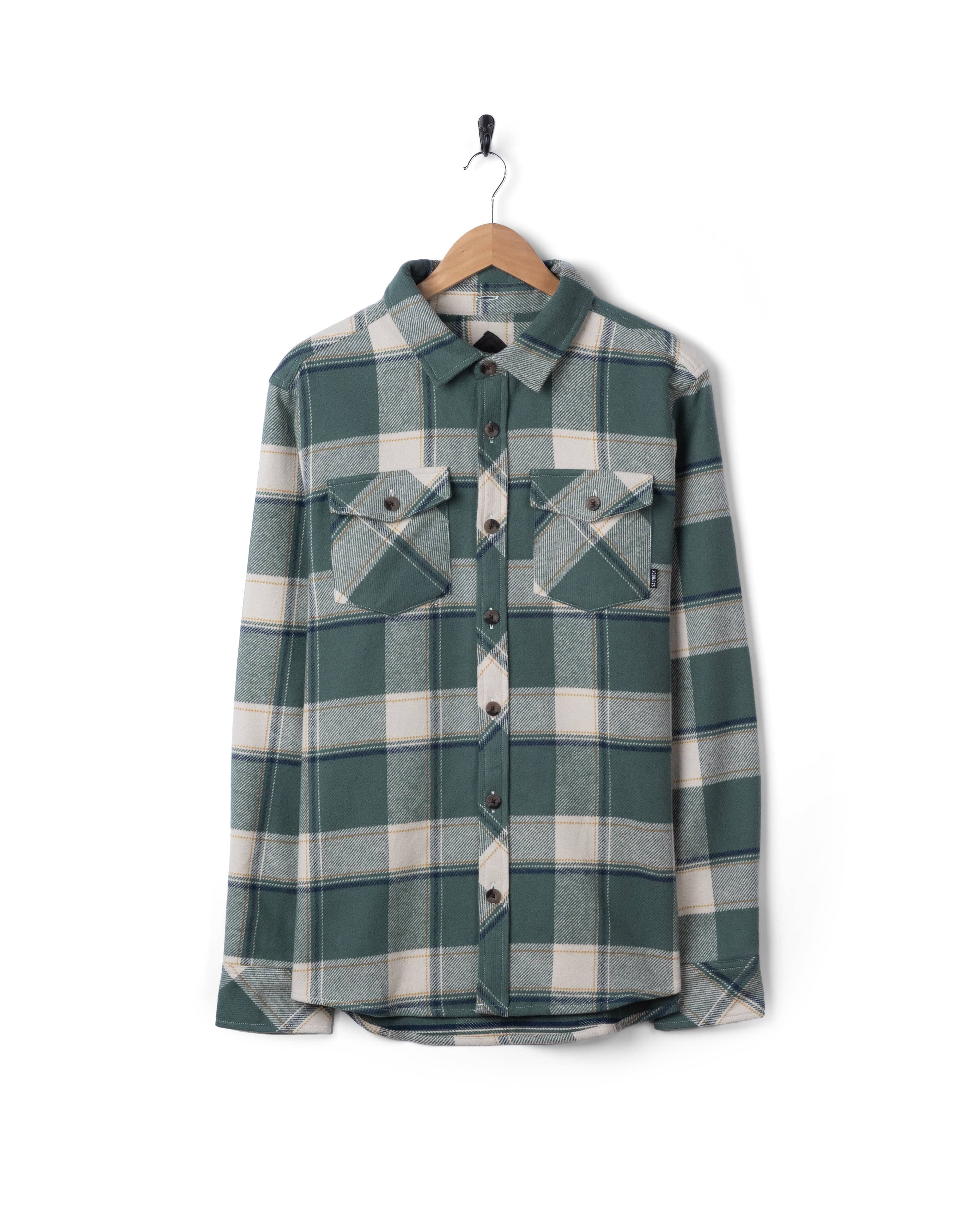 Strait Mens Hooded Flannel Shirt in Green - Image 10