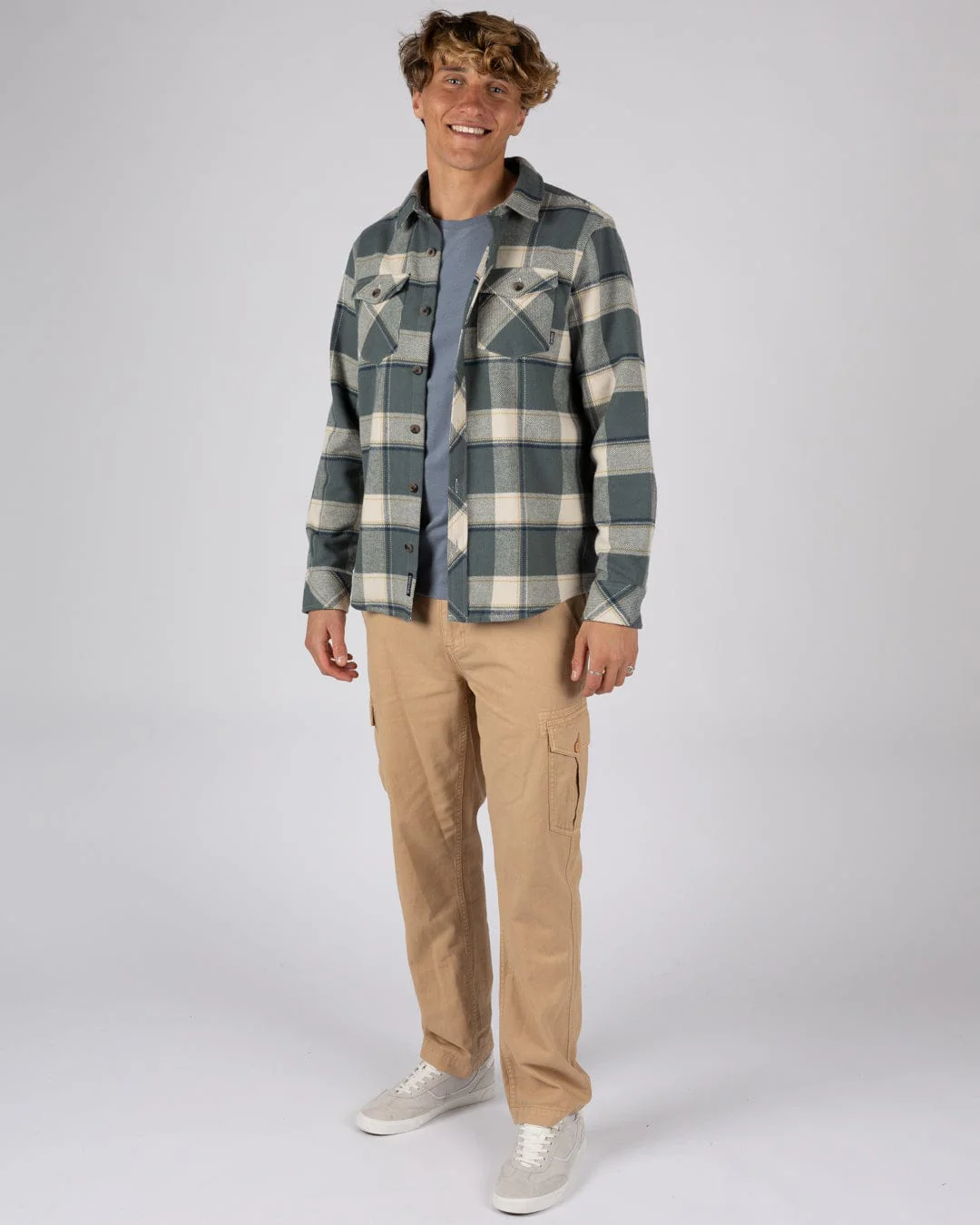 Strait Mens Hooded Flannel Shirt in Green - Image 6