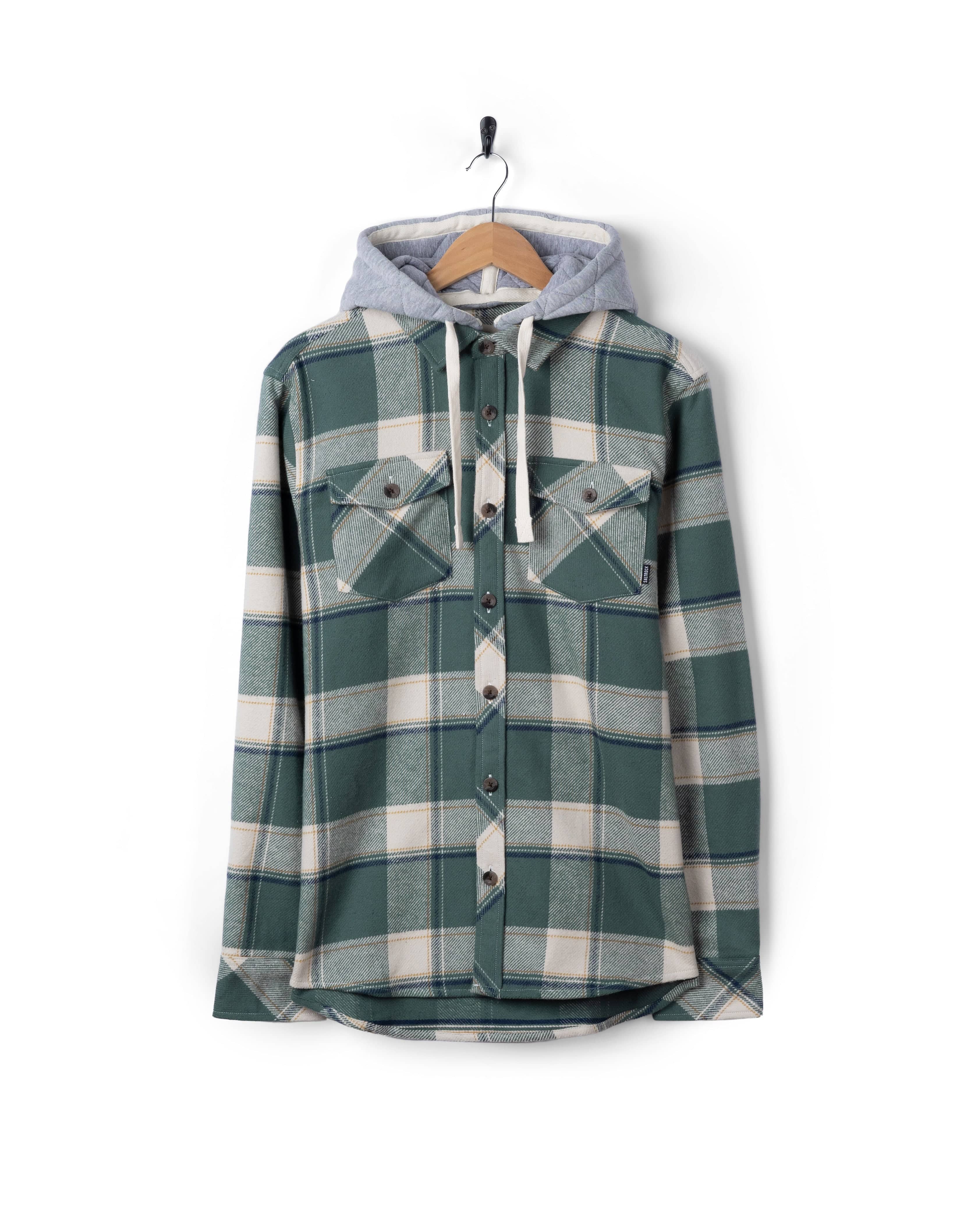 Strait Mens Hooded Flannel Shirt in Green - Image 7