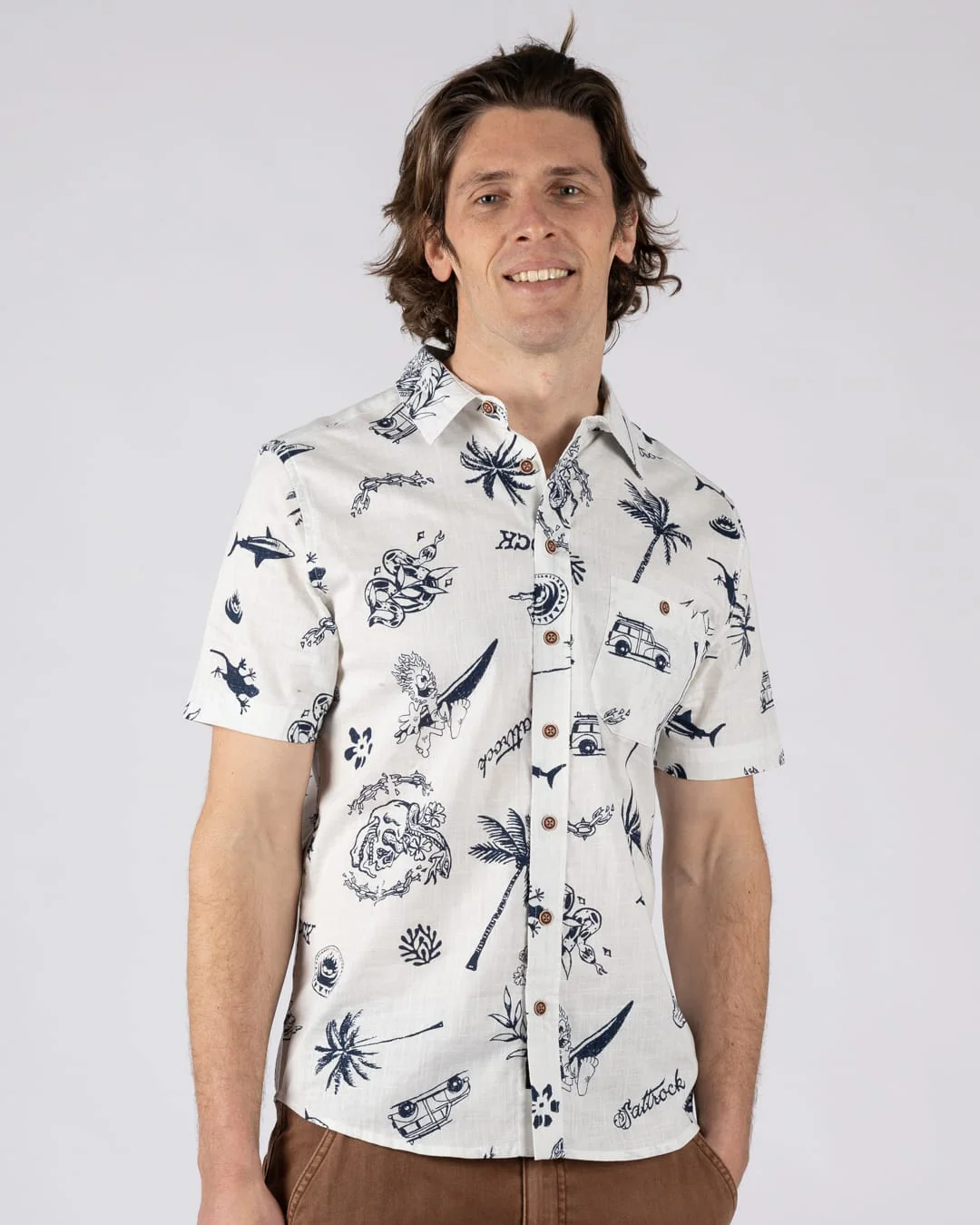 Summer Souls Mens Short Sleeve Shirt in Cream