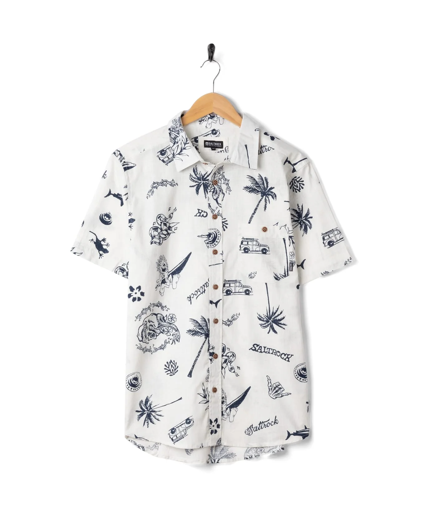 Summer Souls Mens Short Sleeve Shirt in Cream - Image 3
