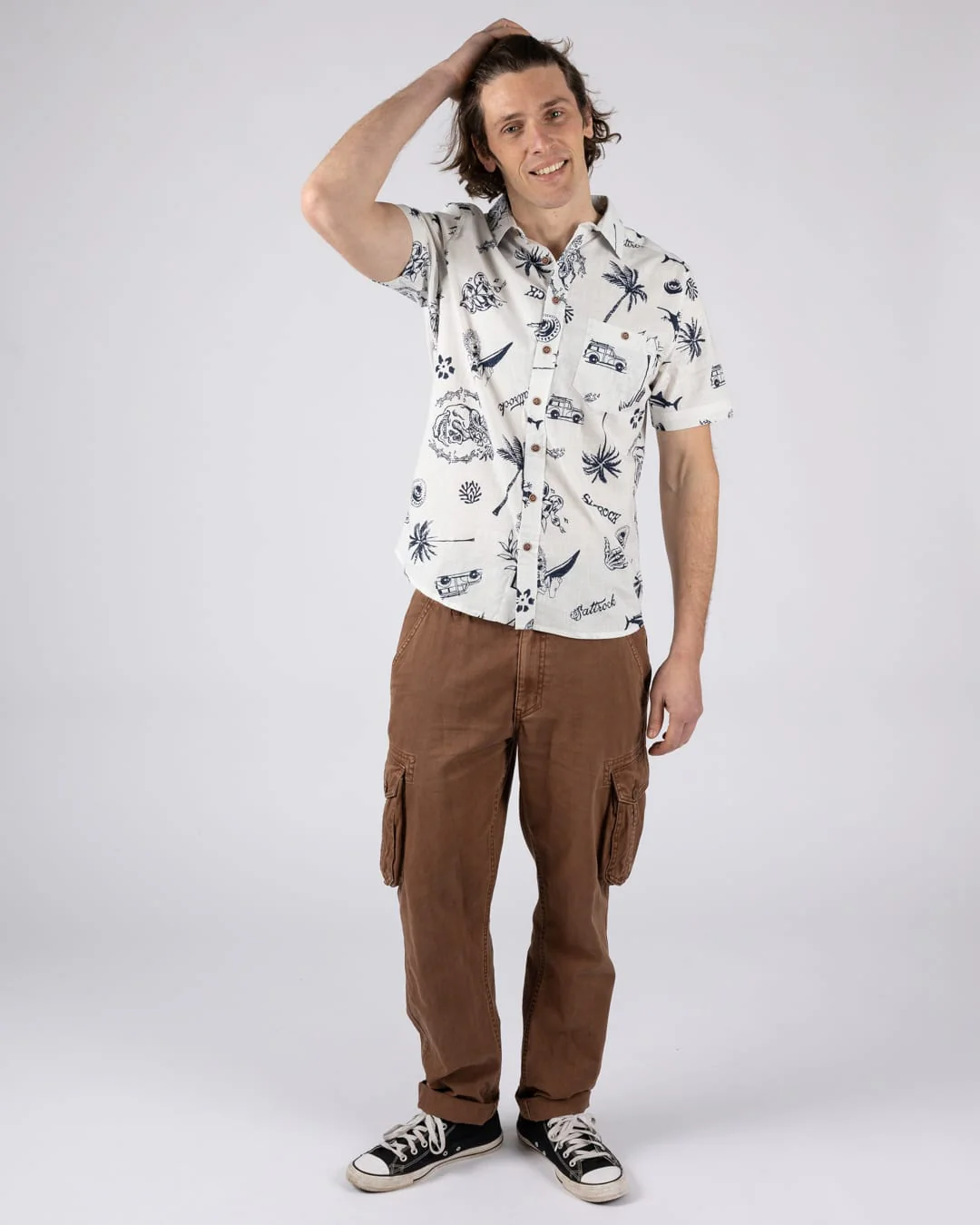 Summer Souls Mens Short Sleeve Shirt in Cream - Image 4
