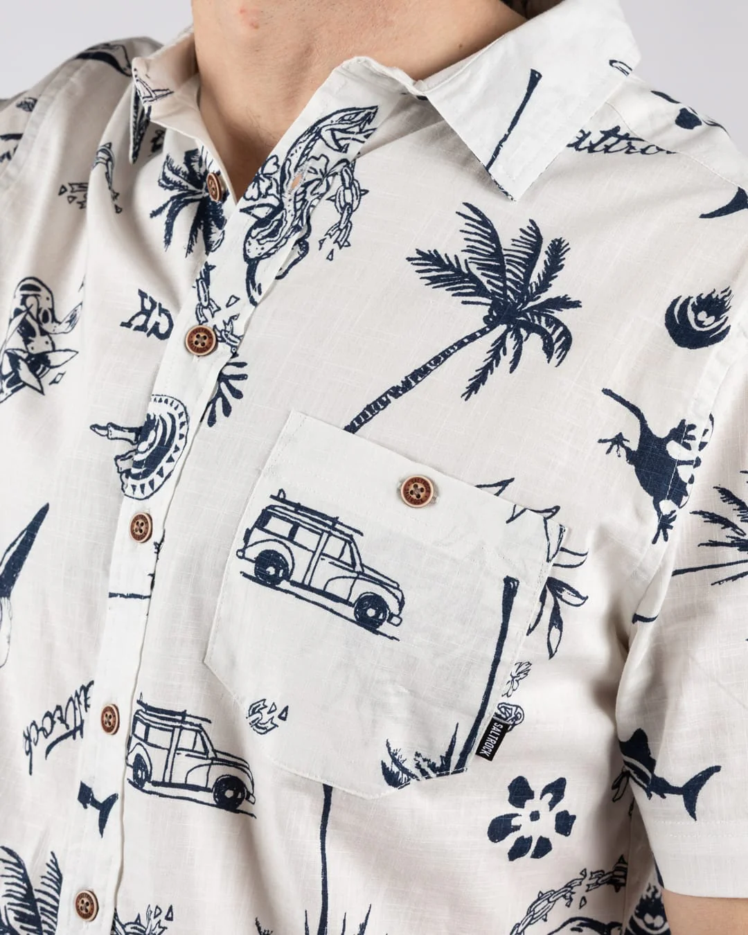 Summer Souls Mens Short Sleeve Shirt in Cream - Image 5