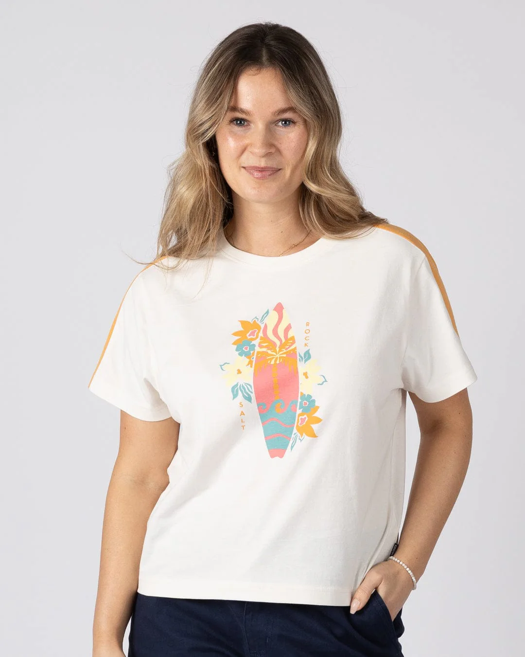 Sun Surfer Womens Short Sleeve T-Shirt in Cream - Image 2