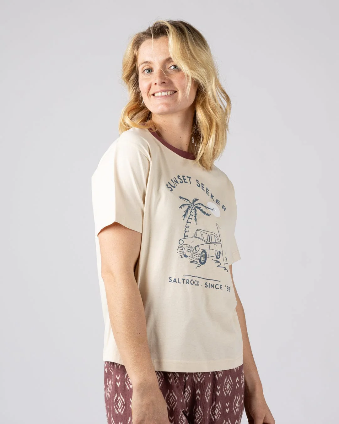 Sunset Seeker Womens Boxy Short Sleeve T-Shirt in Cream - Image 3