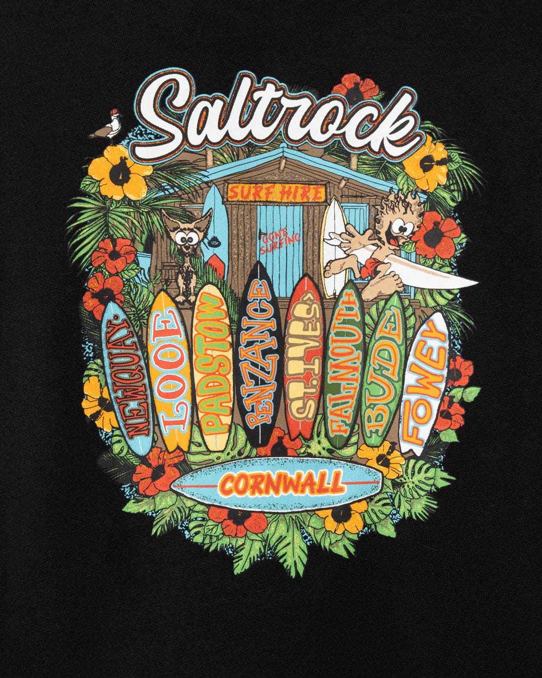 Kids Surf Shack Cornwall Pop Hoodie in Black - Image 2