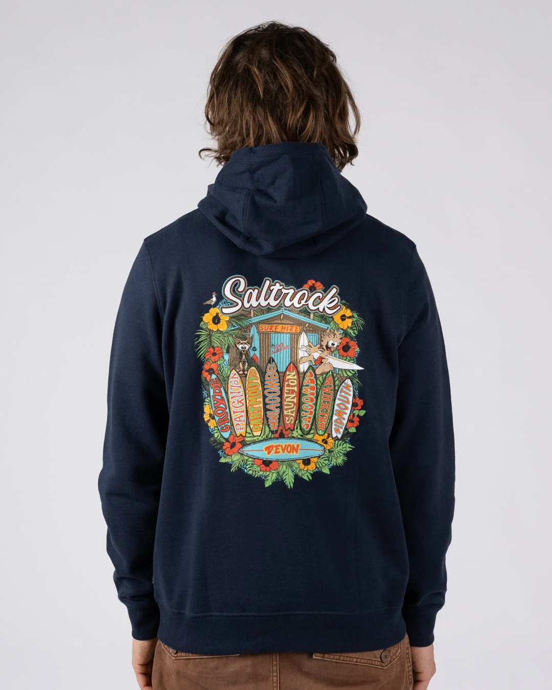 Surfshack Devon Mens Pop Hoodie in Blue