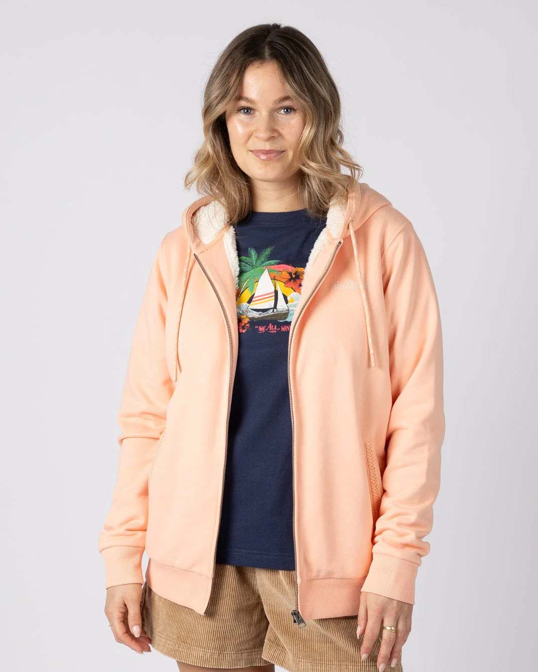 Tamsin Womens Borg Lined Hoodie in Light Pink