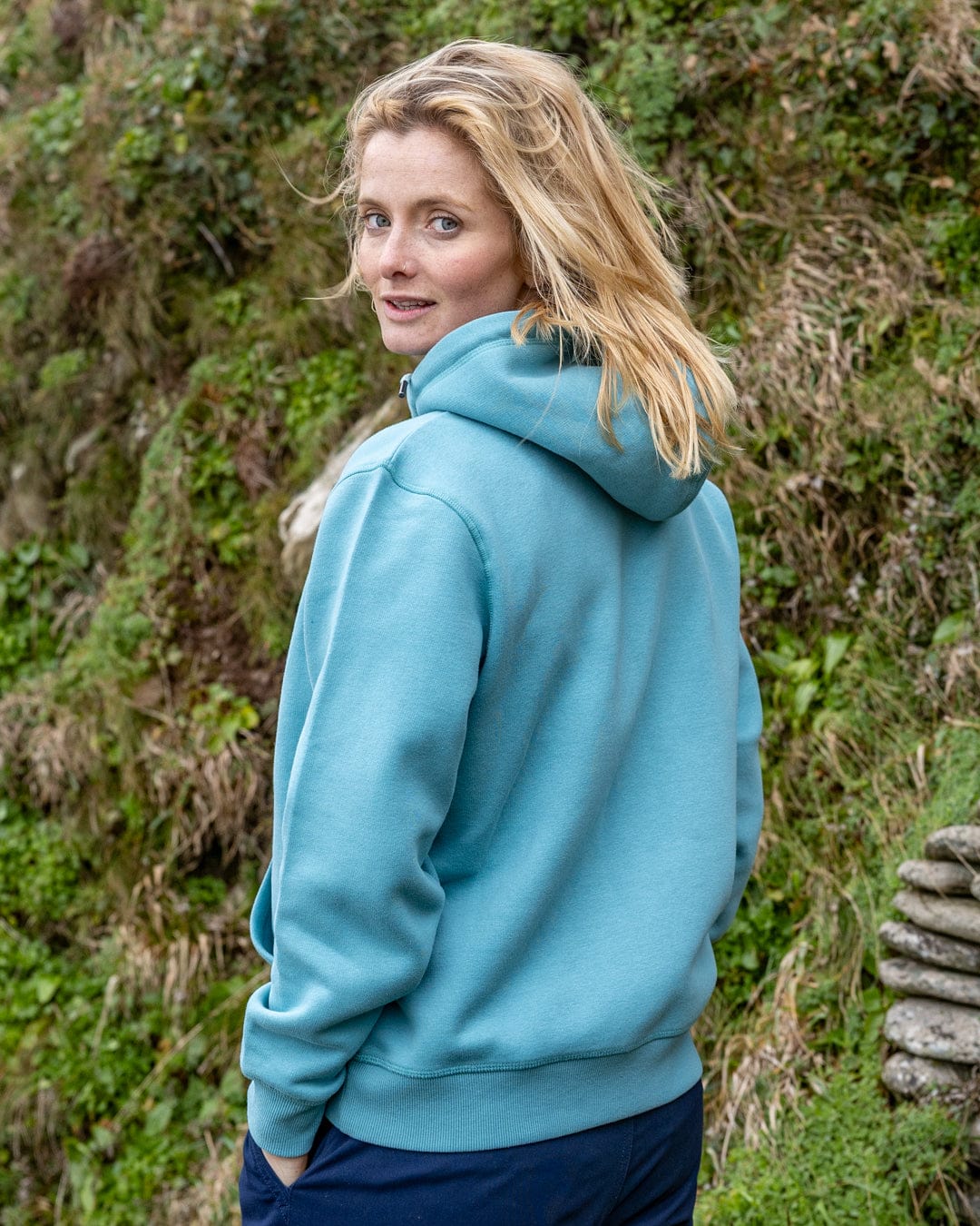 Trader Triple Womens Pop Hoodie in Blue - Image 3