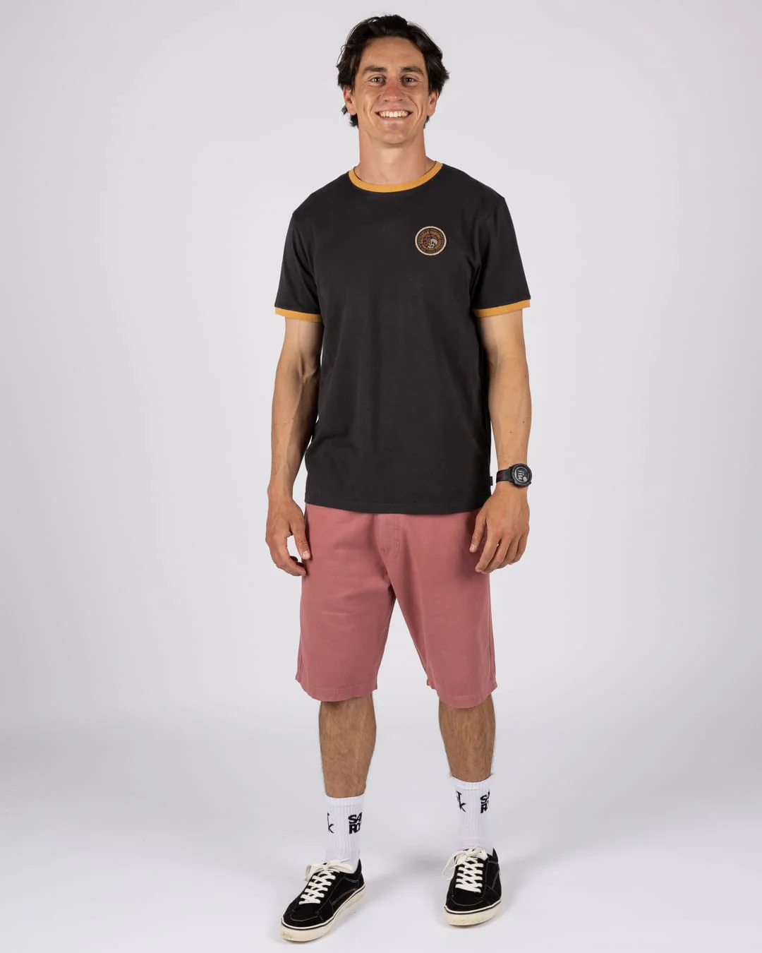 Trail Badge Ringer Mens Short Sleeve T-Shirt in Dark Grey - Image 2