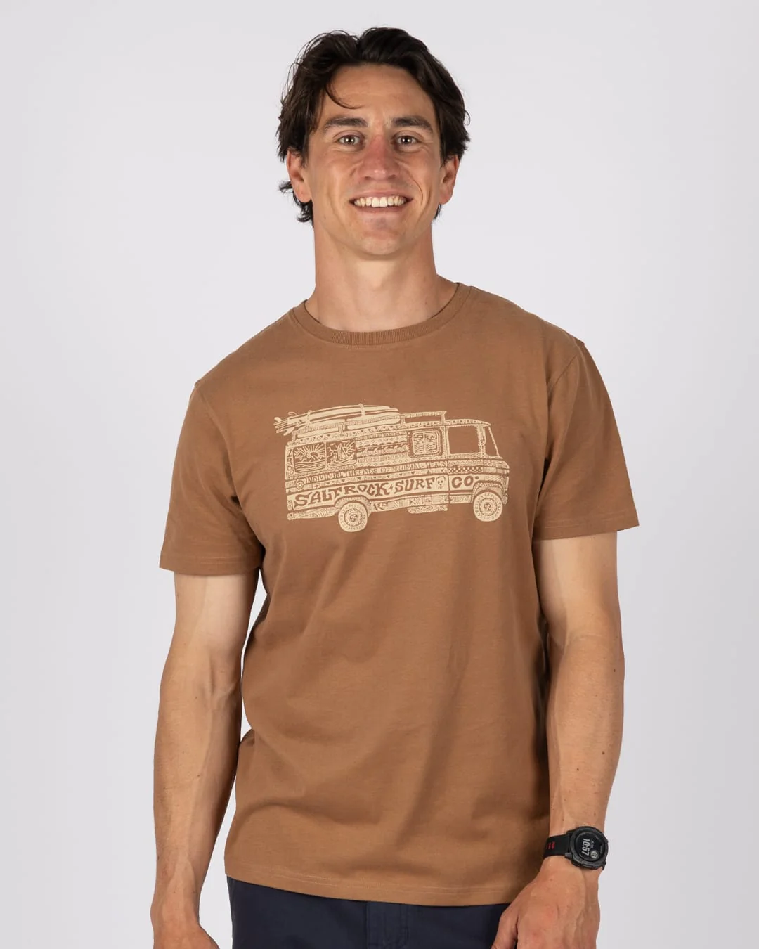 Trail Bus Mens Short Sleeve T-Shirt in Brown - Image 2