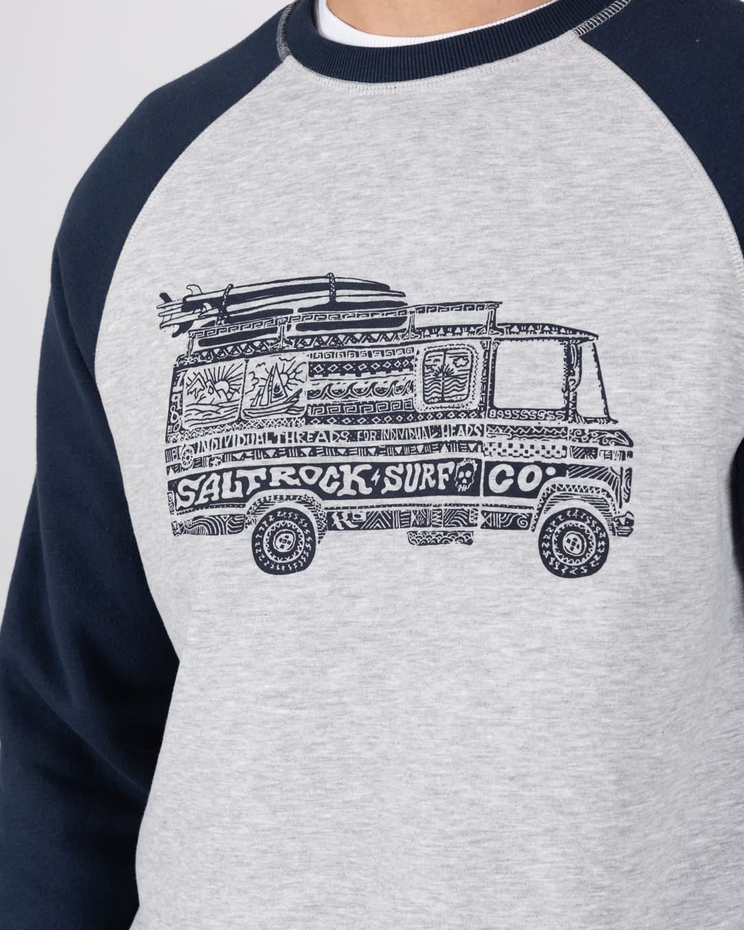 Trail Bus Mens Raglan Sweatshirt in Grey - Image 3