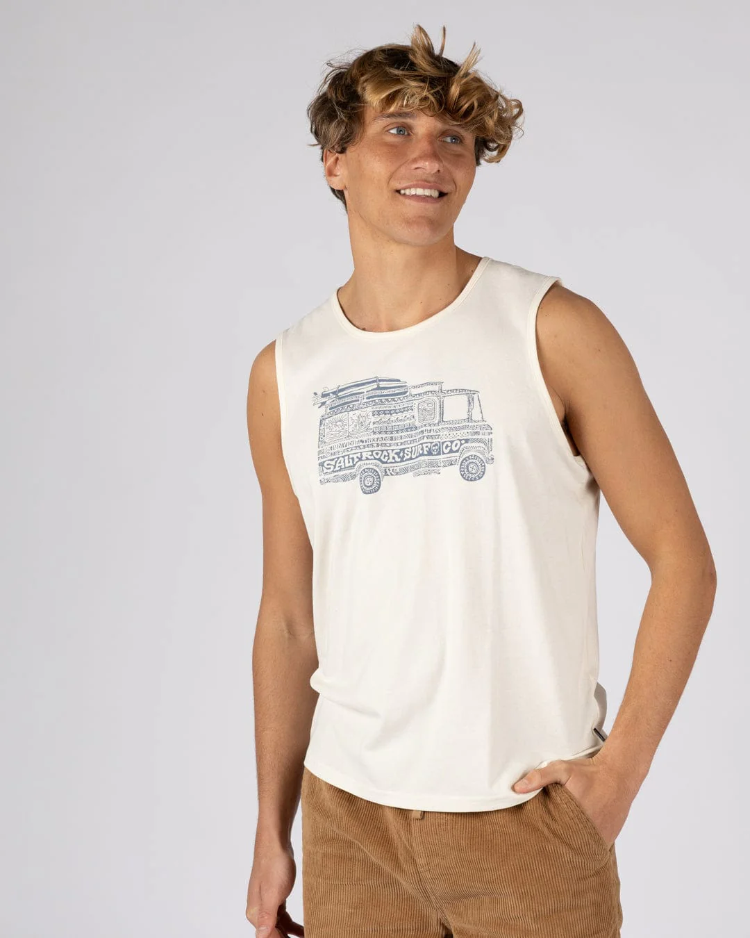 Trail Bus Mens Vest in Cream - Image 2