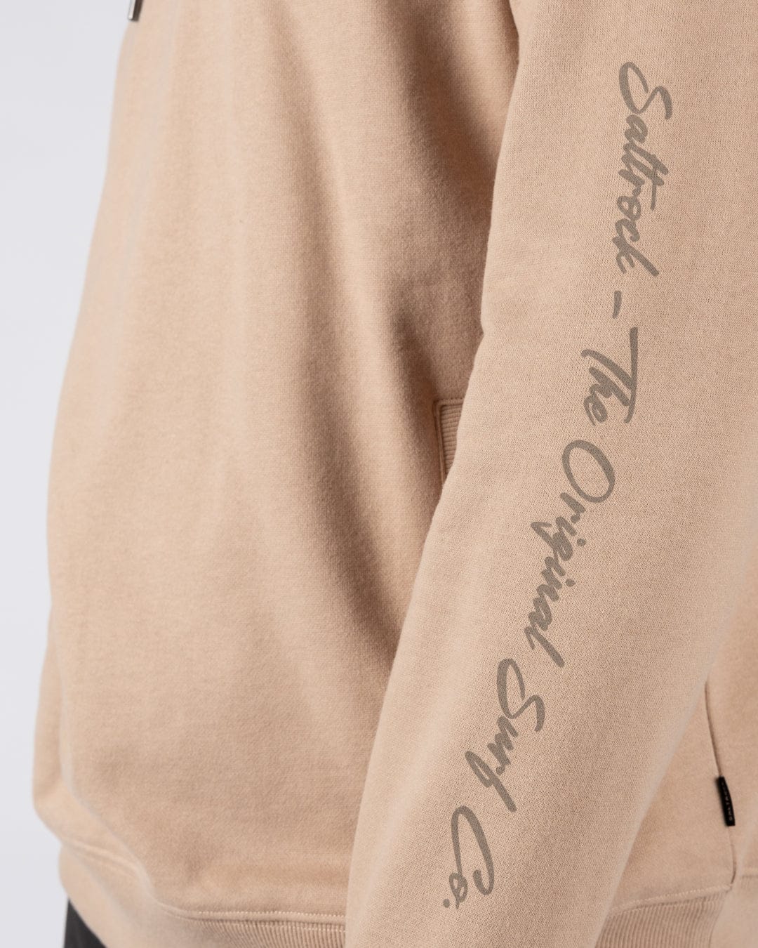 Trail Slogan Mens Pop Hoodie in Beige - Image 3
