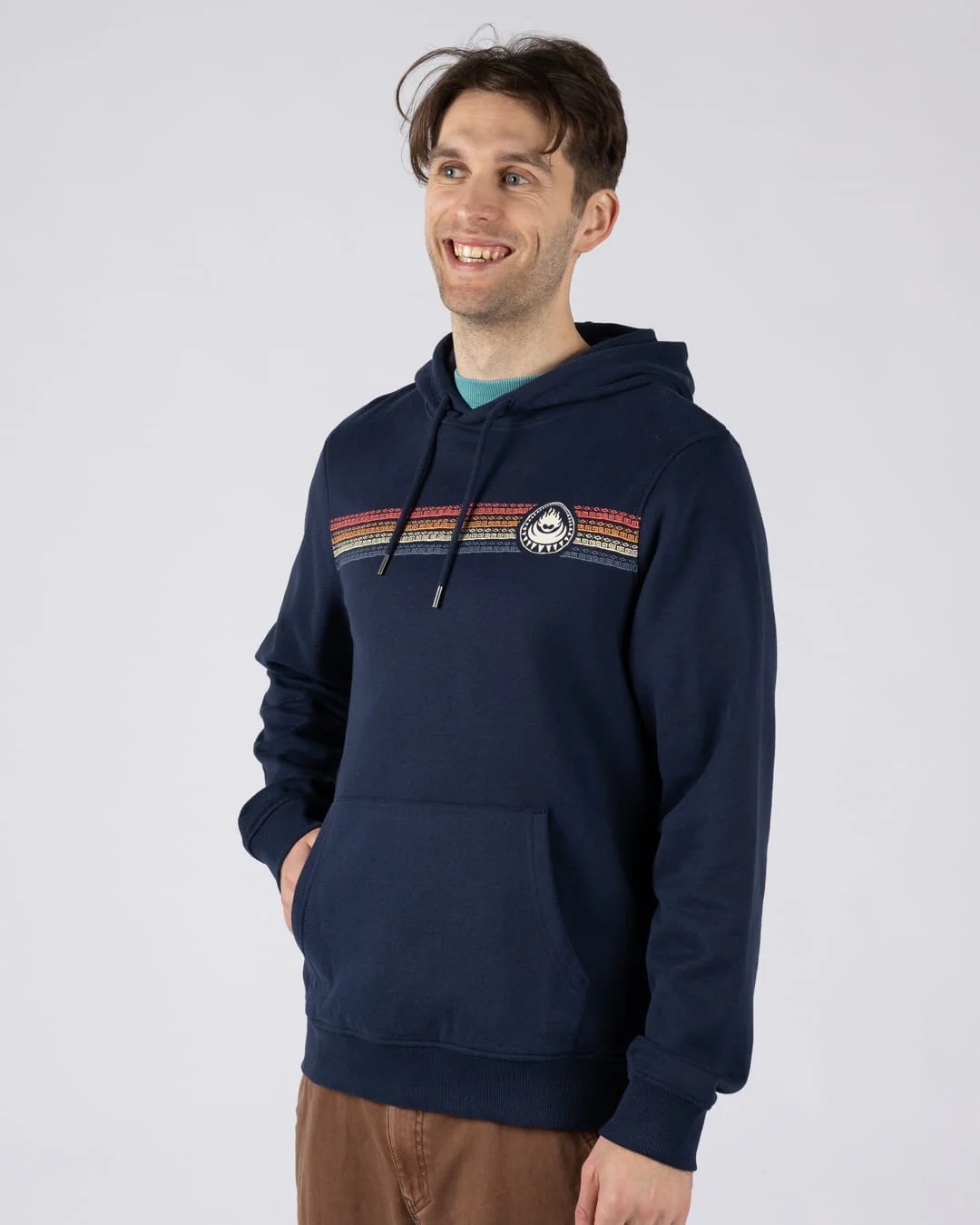 Tribal Stripe Mens Pop Hoodie in Blue