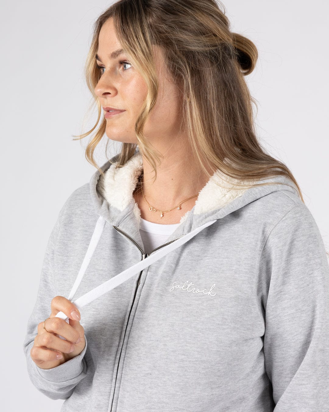 Essential Womens Borg Lined Hoodie in Grey - Image 4