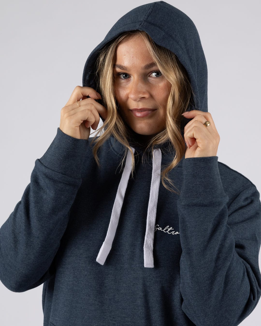 Essential Womens Pop Hoodie in Blue Marl - Image 2