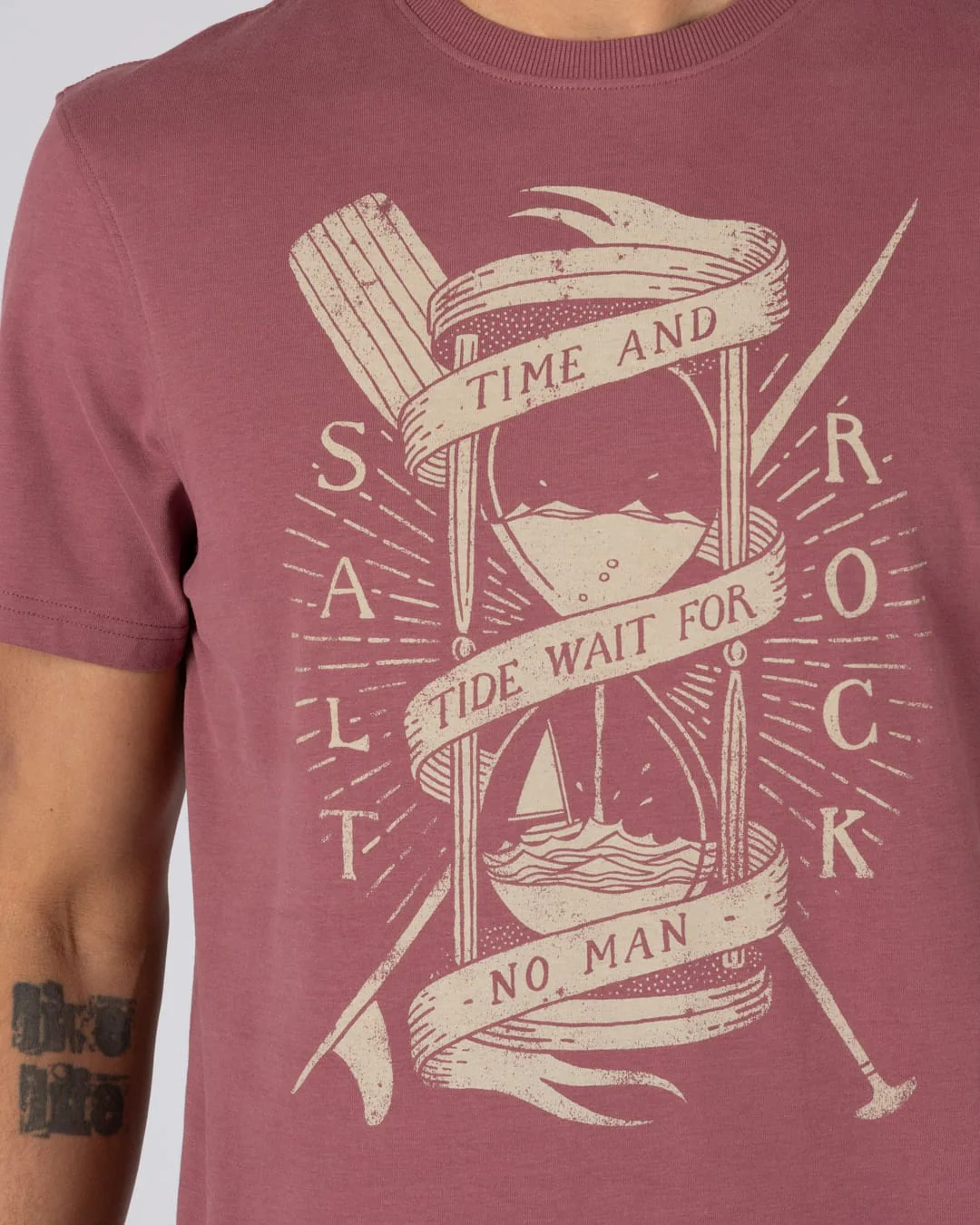Waiting Tide Mens Short Sleeve Tee in Dark Pink - Image 2