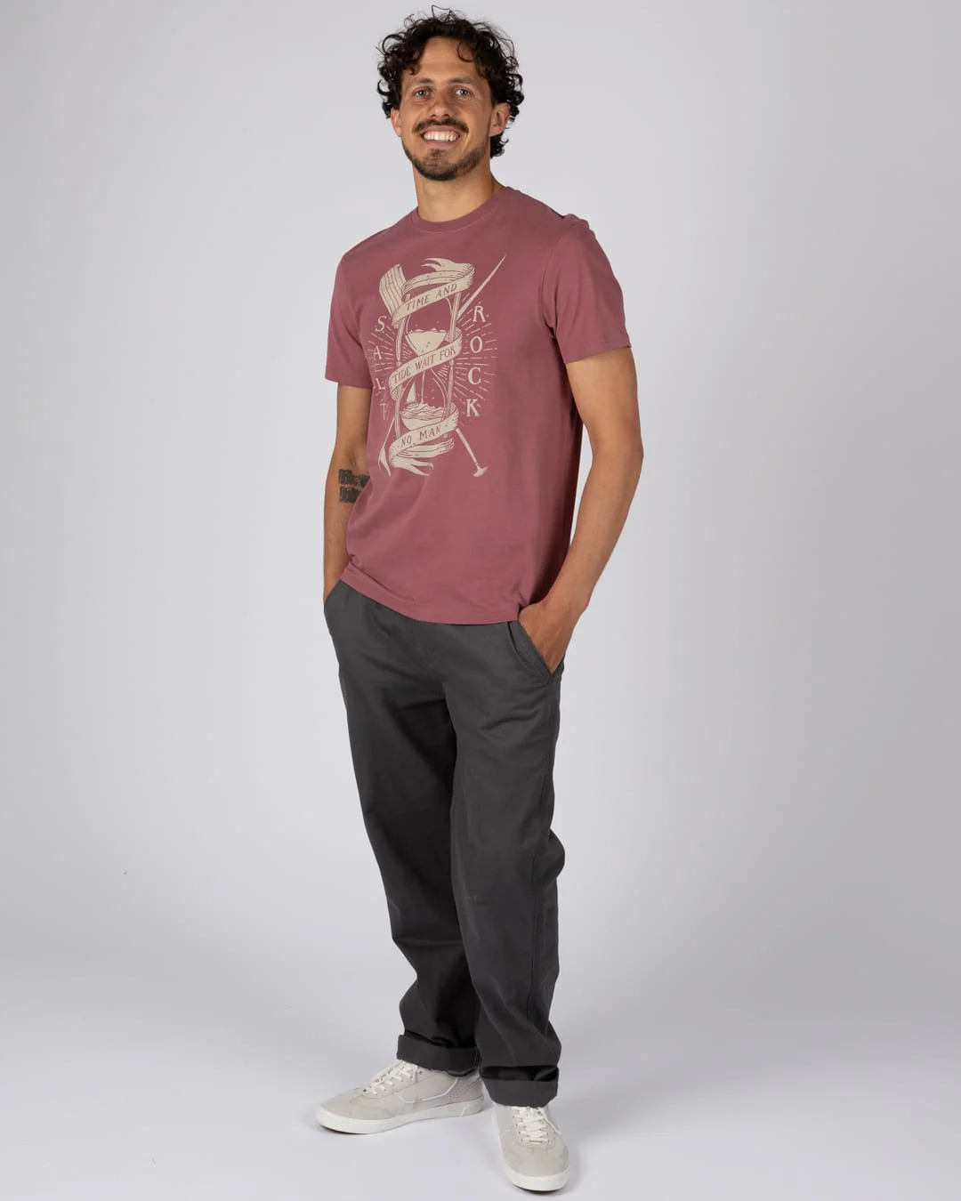 Waiting Tide Mens Short Sleeve Tee in Dark Pink - Image 4