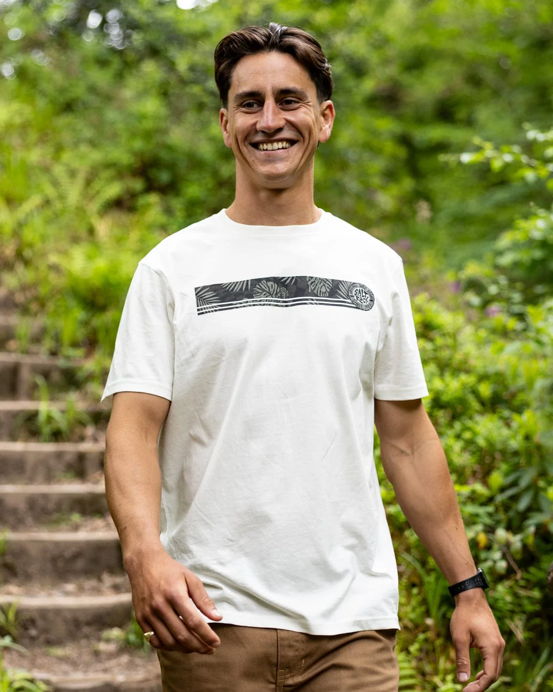 Warp Surf Stripe Mens Short Sleeve T-Shirt in Cream - Image 5