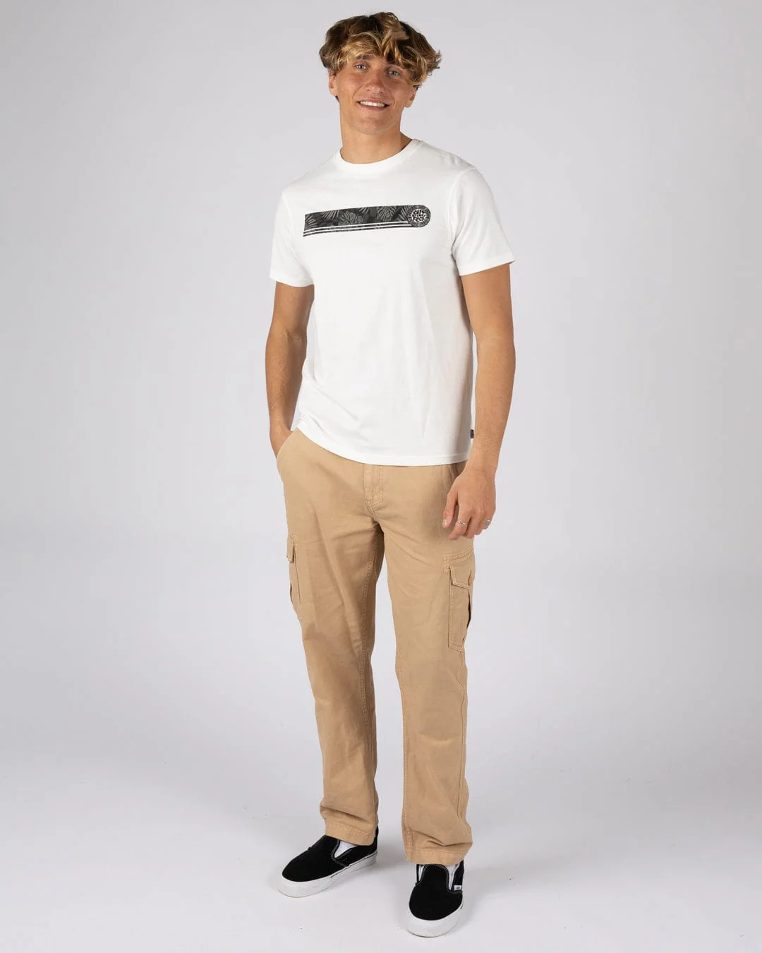 Warp Surf Stripe Mens Short Sleeve T-Shirt in Cream - Image 6