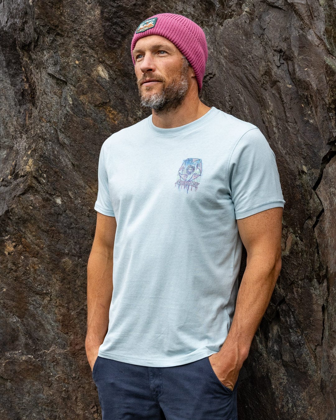Wave Running Mens Short Sleeve T-Shirt in Light Blue - Image 3