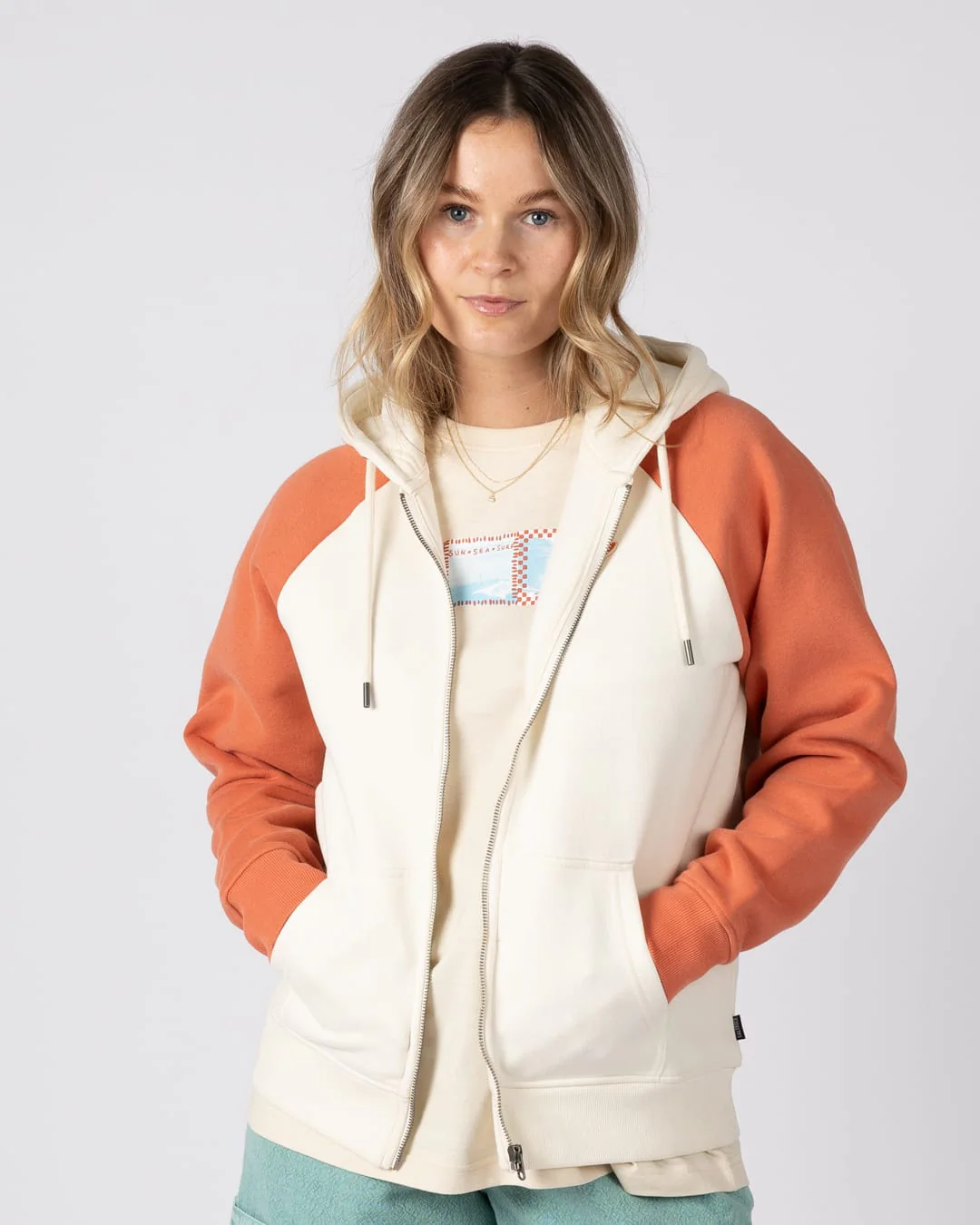 Waves For Days Women Zip Through Hoodie in Cream - Image 2
