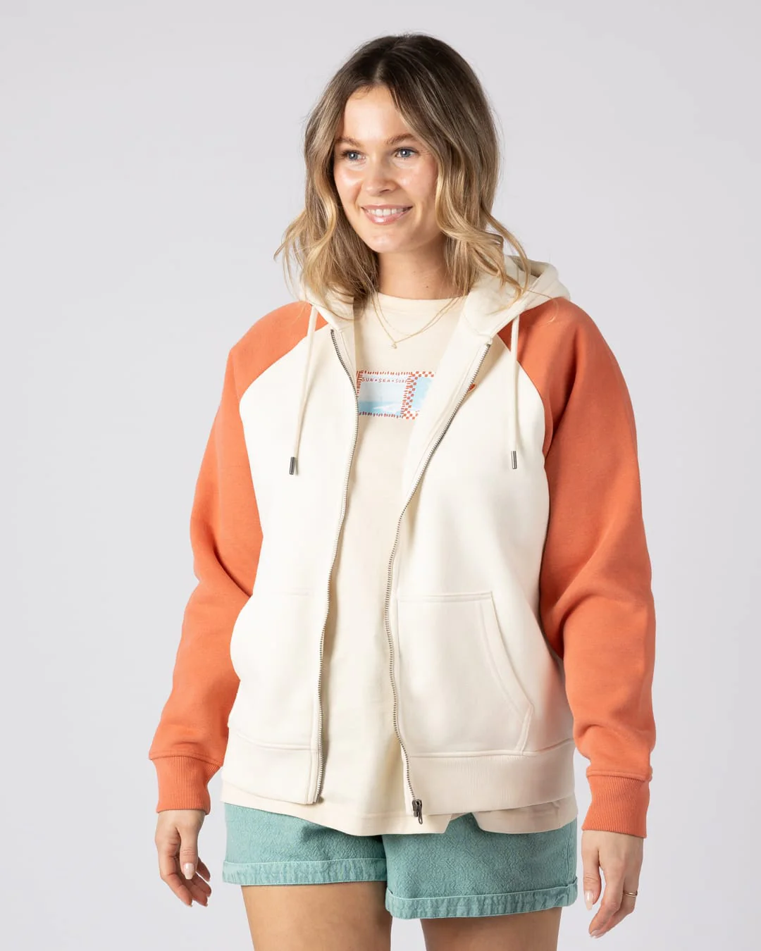 Waves For Days Women Zip Through Hoodie in Cream - Image 8