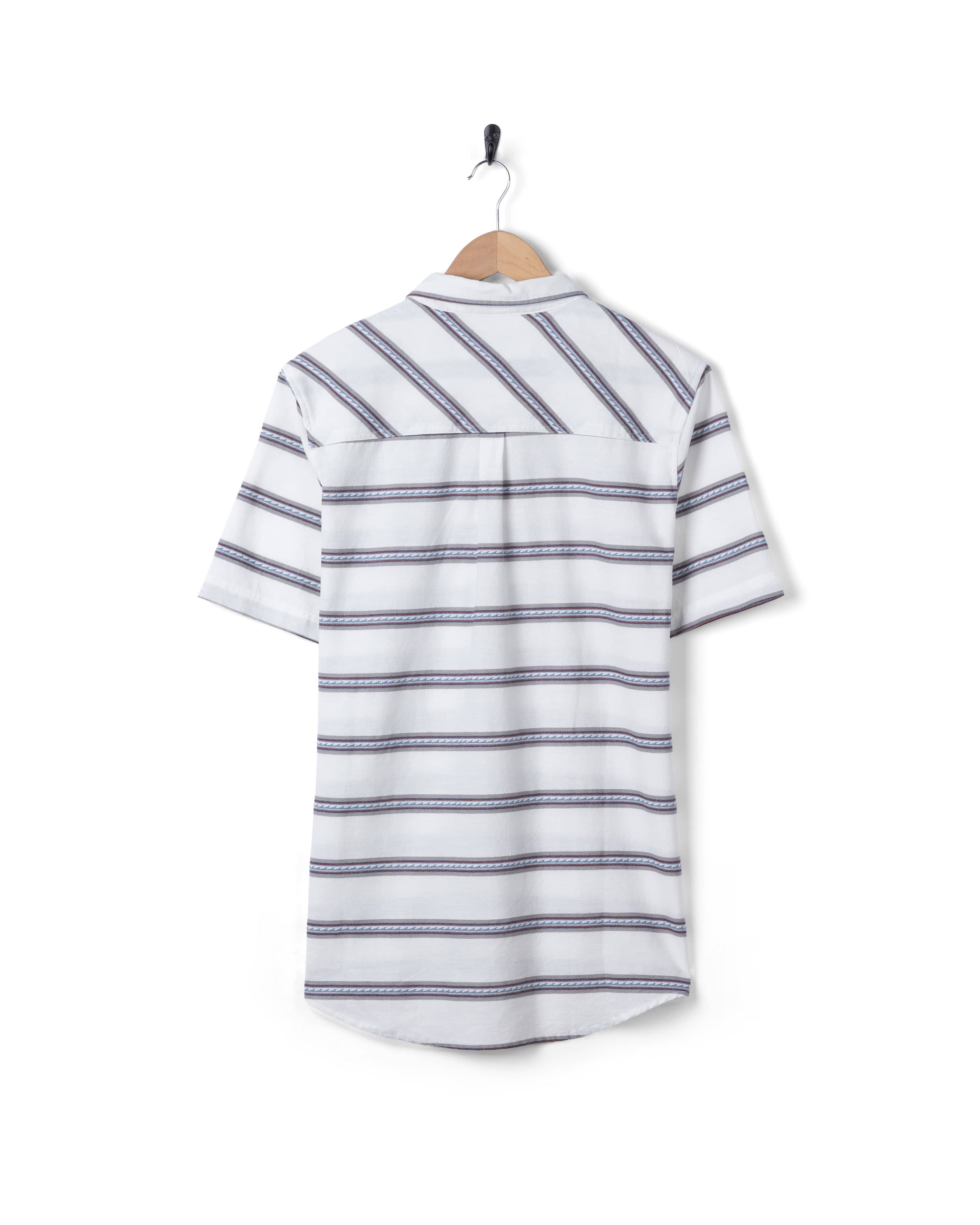 Waves Mens Short Sleeve Jacquard Shirt in Cream - Image 10