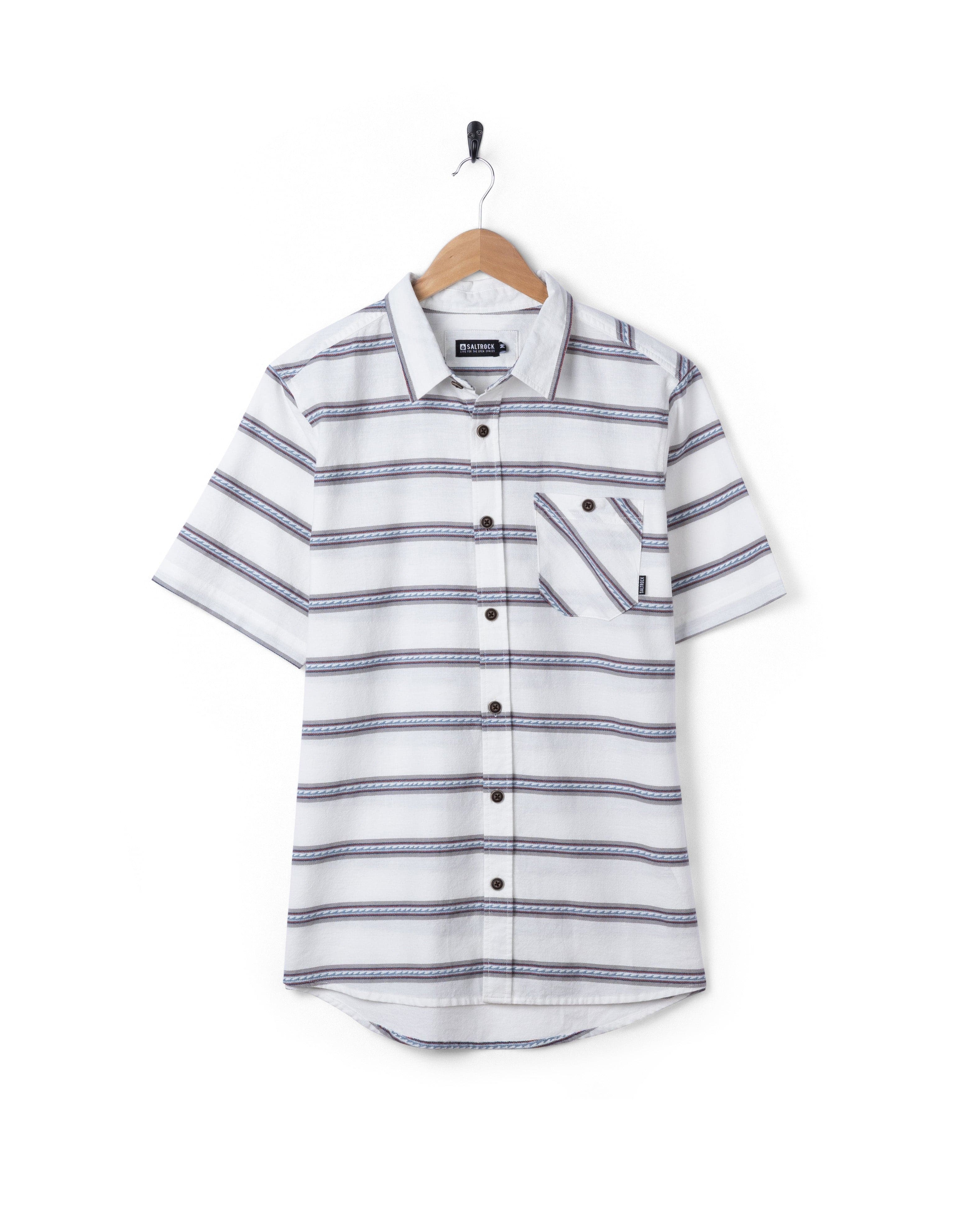 Waves Mens Short Sleeve Jacquard Shirt in Cream - Image 9