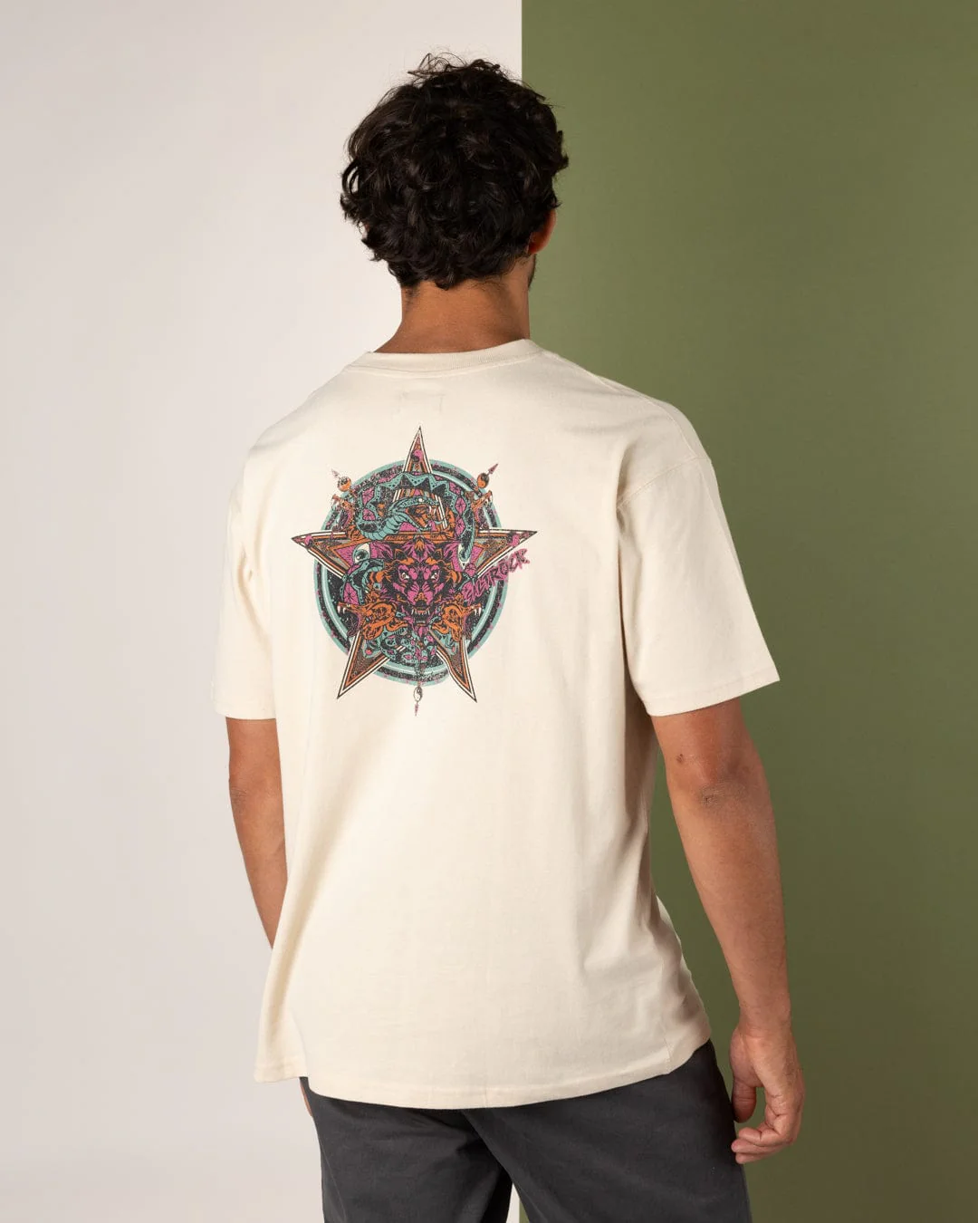 Wolfscale II Mens Oversized Short Sleeve T-Shirt in Cream