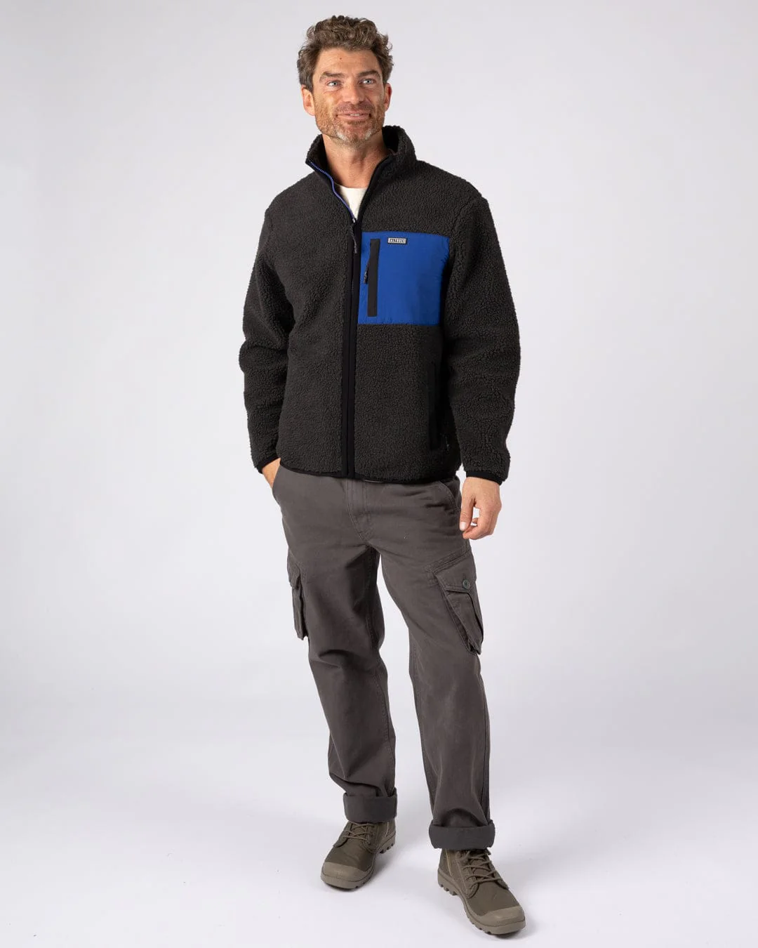Wye 2 Mens Sherpa Fleece in Grey/Blue - Image 3