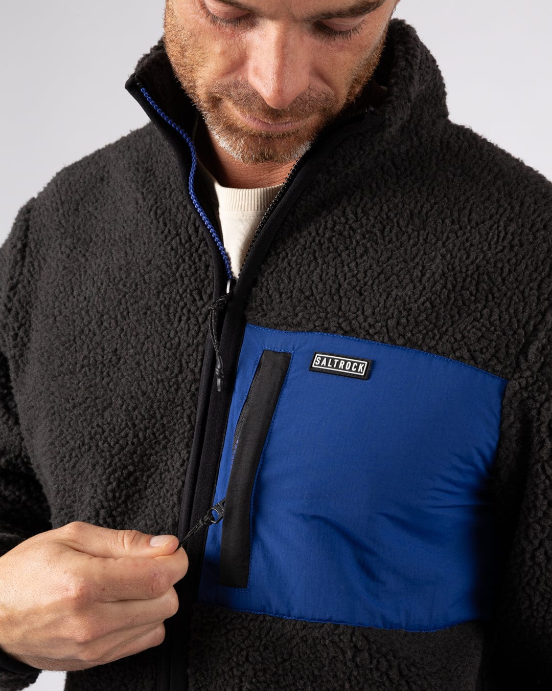 Wye 2 Mens Sherpa Fleece in Grey/Blue - Image 6